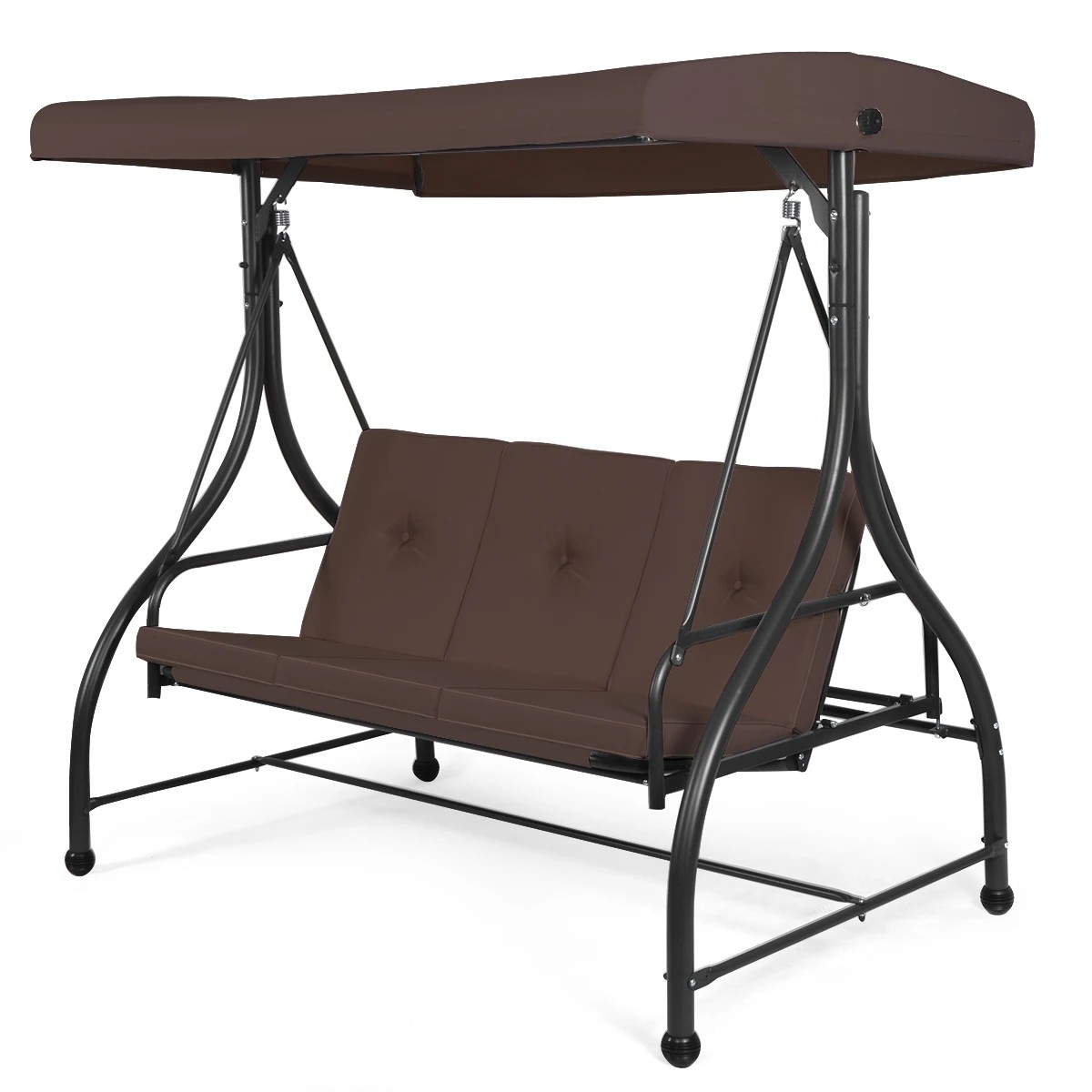 1 Costway Outdoor Swing Chair Garden Hammock Canopy Bench Cushion 3 Seater Patio Balcony - Brown, 1 of 1