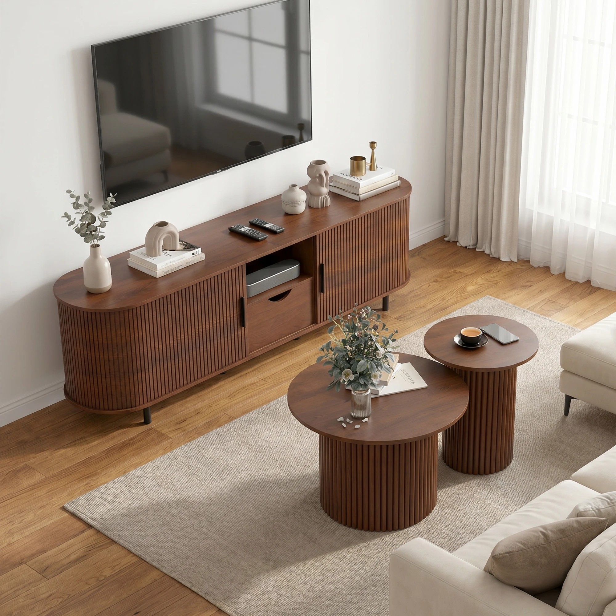 5 Advwin 160cm TV Unit Cabinet with Sliding Door - Brown, 5 of 8