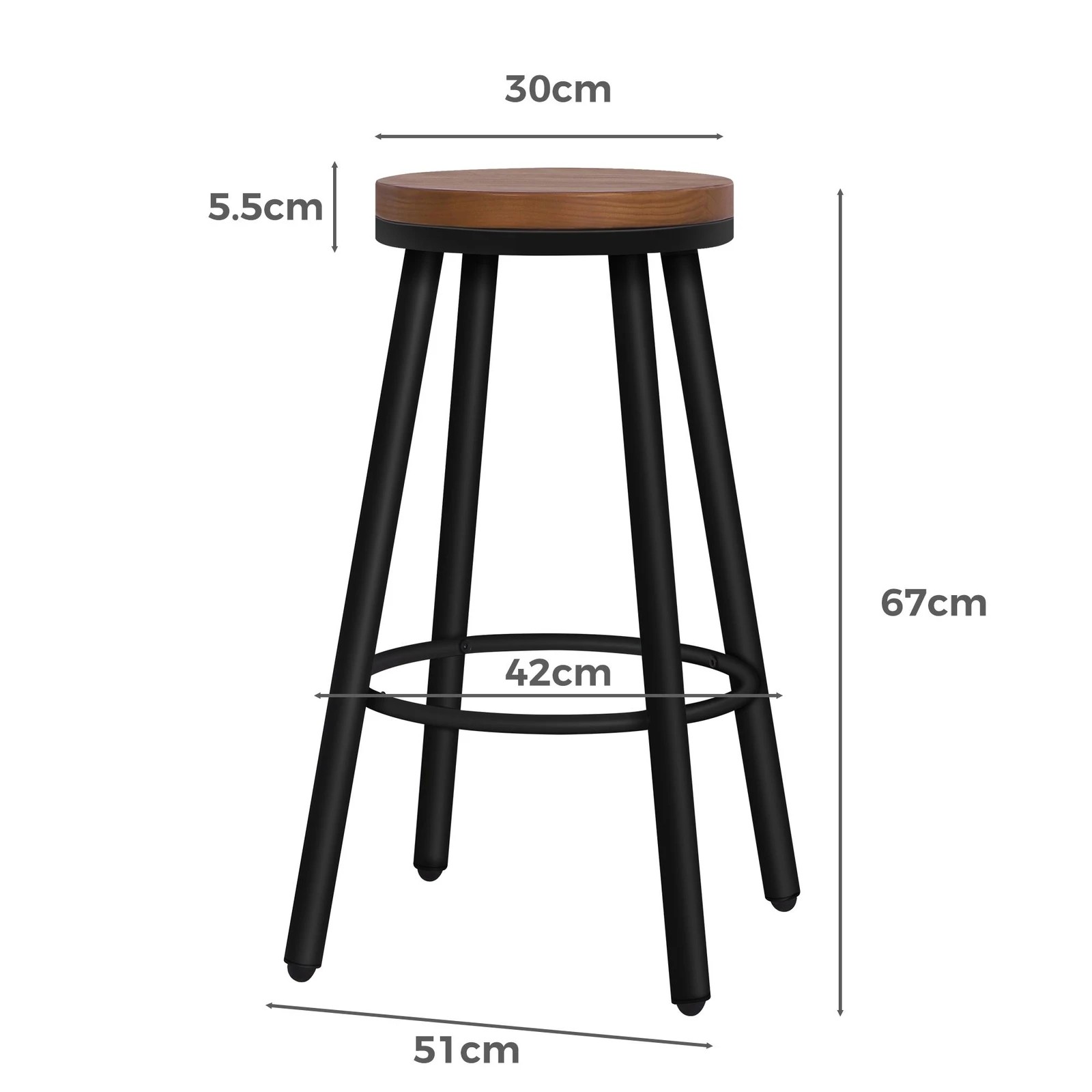 9 Alfordson 2x Bar Stools Retro Kitchen Vintage Chair Industrial Rocio - Black, 9 of 10