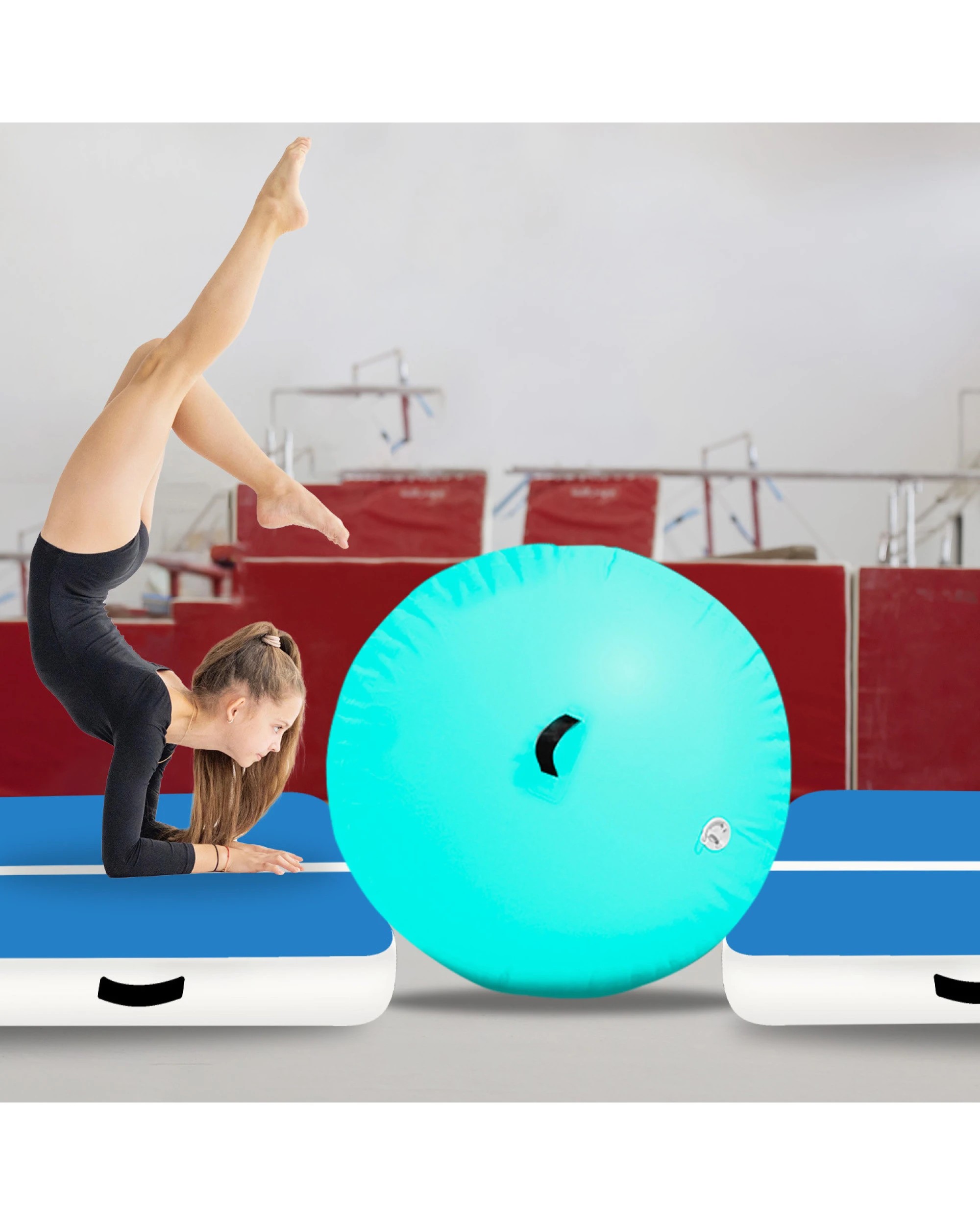 5 Powertrain 120cm x 75cm Inflatable Air Barrel Exercise Roller Gymnastics Training Aid - Green, 5 of 5