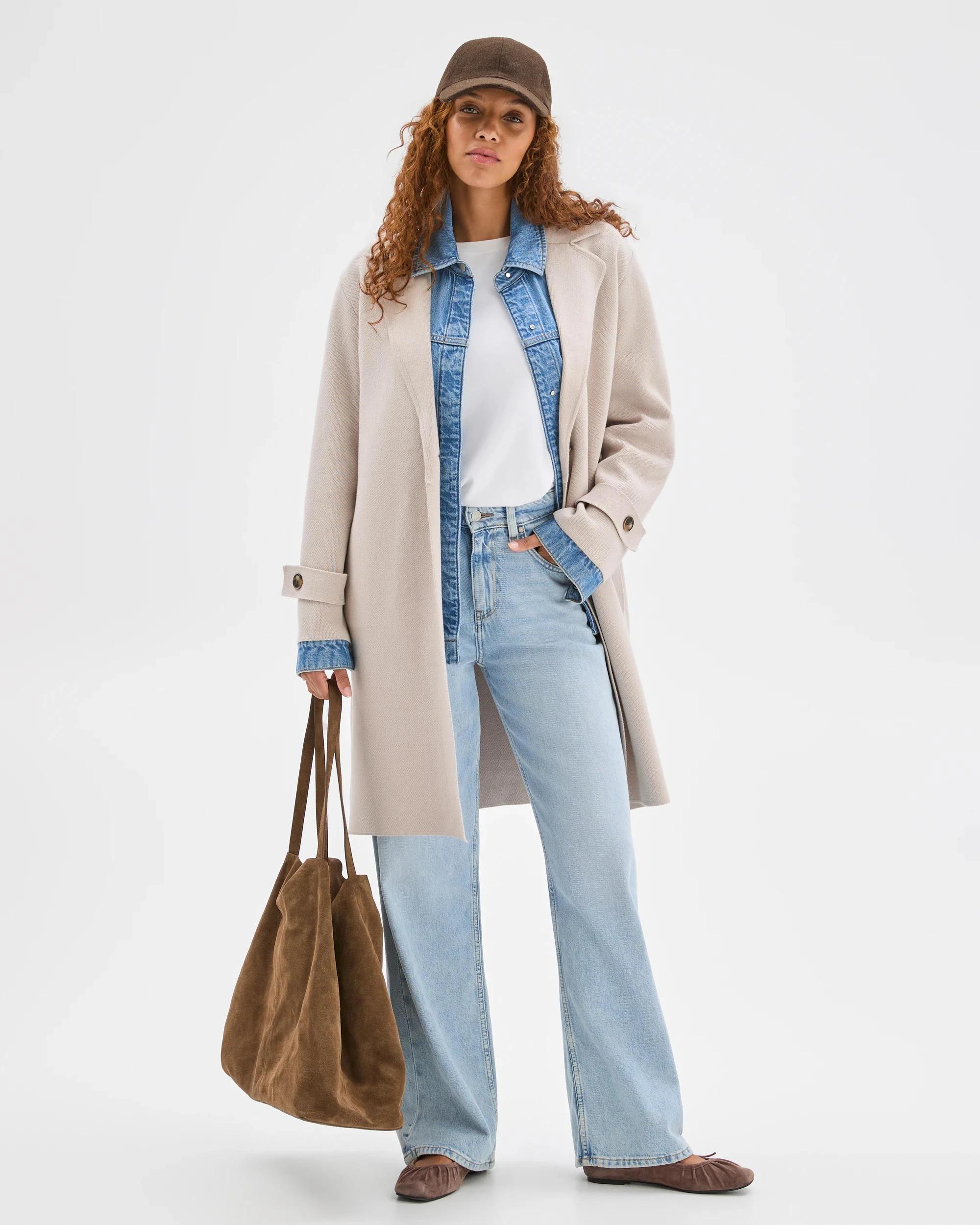 1 Target Woman Australian Cotton Blend Knitted Trench Jacket PEBBLE, 1 of 6