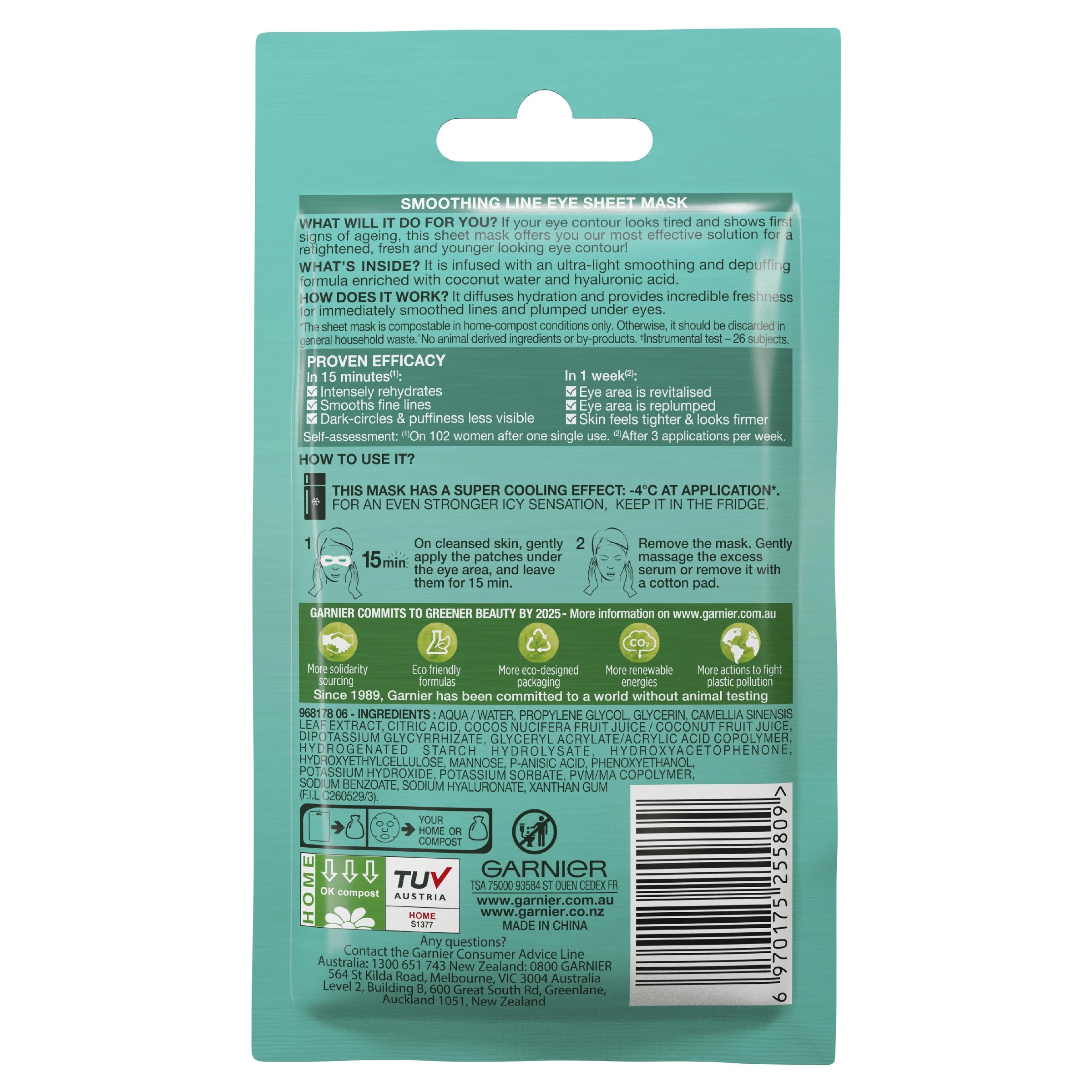 2 Garnier SkinActive Hydra Bomb Eye Sheet Mask 6g - Hyaluronic Acid and Coconut Water, 2 of 9