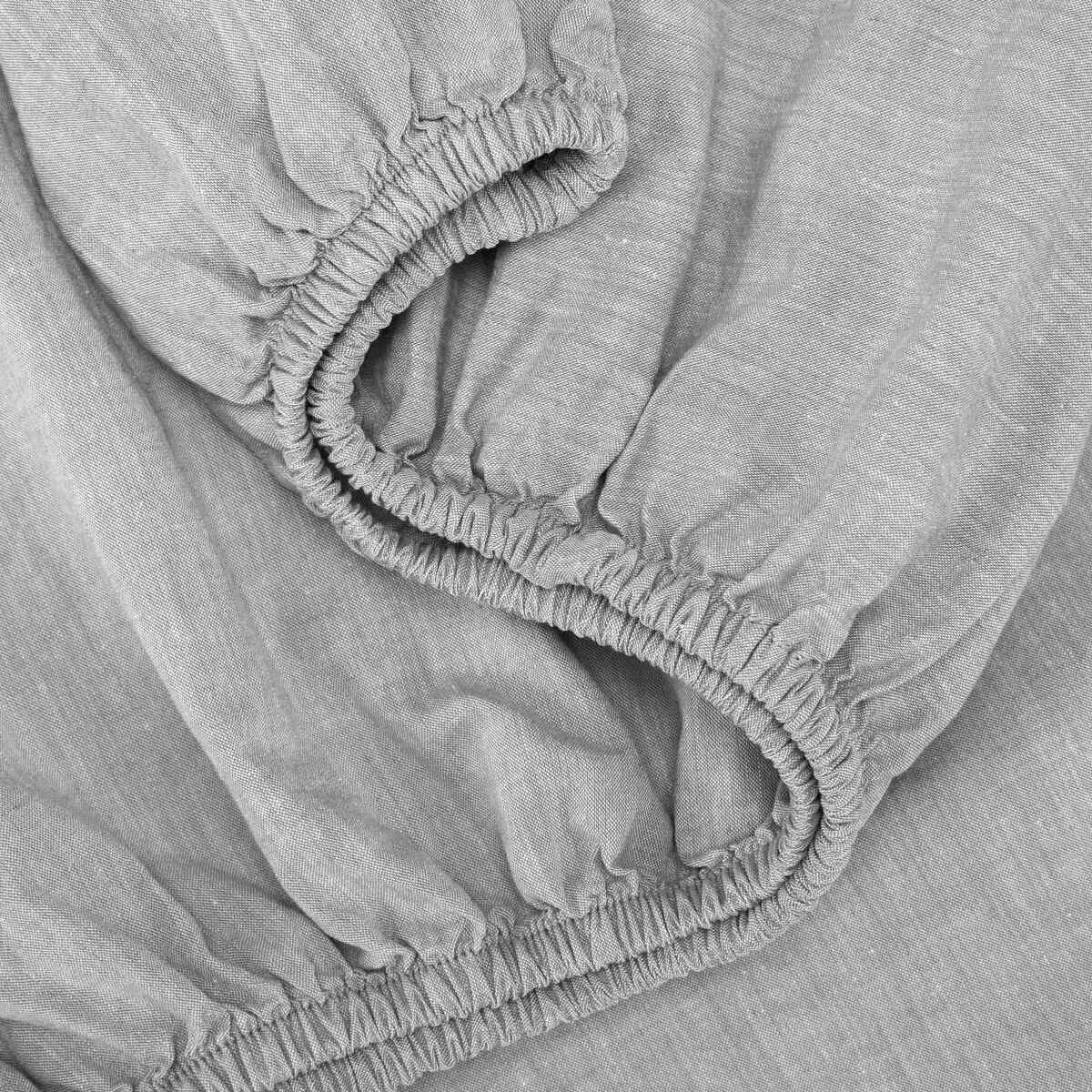 3 Stonewashed Chambray Cotton Sheet Set - King Bed, Grey, 3 of 7