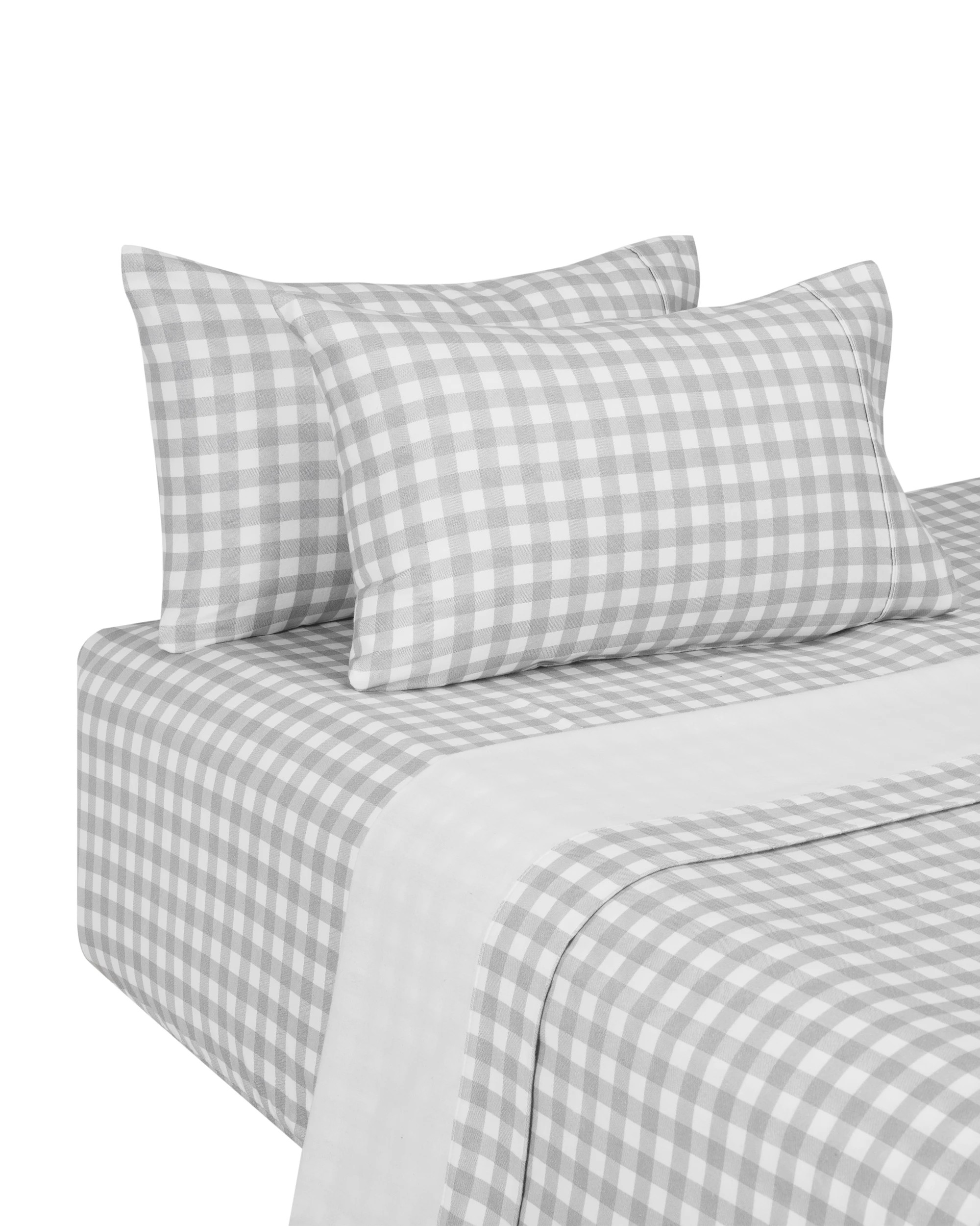 5 Gingham Cotton Flannelette Sheet Set - King Bed, Grey, 5 of 7