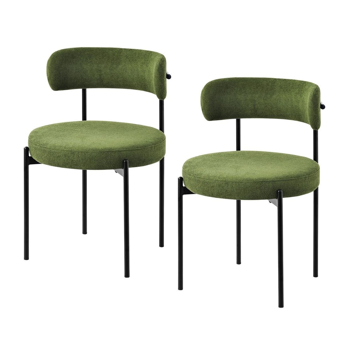 1 Ausway 2Pcs Green Dining Chair Set Round Sherpa Upholstered Boucle Fabric, 1 of 6