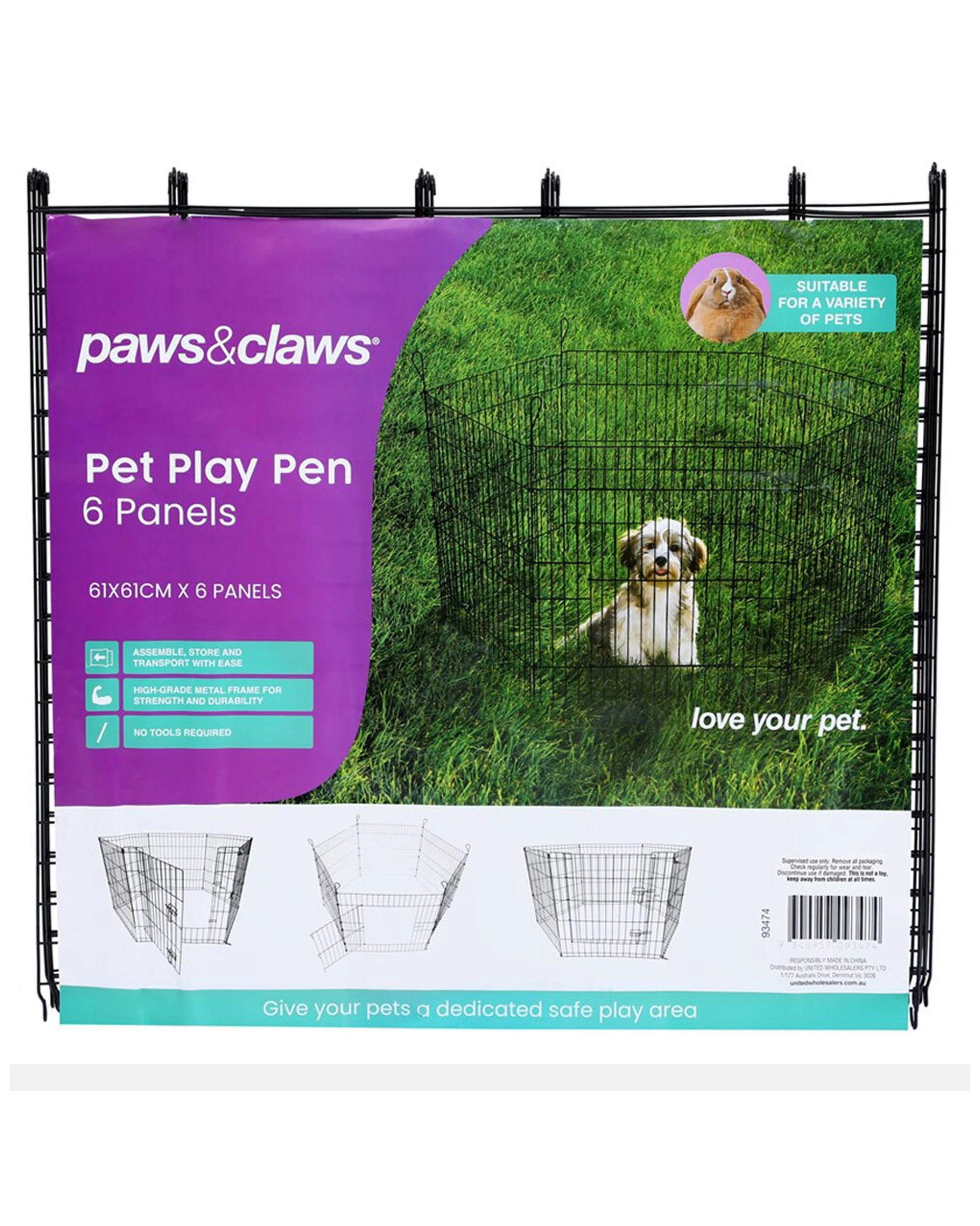 4 Paws And Claws 6 Sided 61cm Metal Pet Play Pen Hexagon Small Pets Black
 - Black, 4 of 4