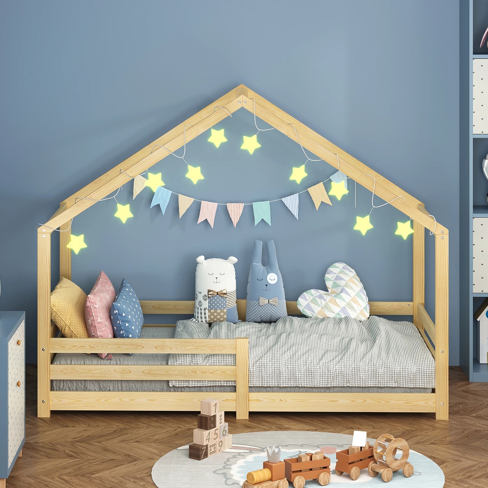 2 Alfordson Kids Bed Frame Wooden Timber Single House Frame Platform Base - Natural, 2 of 7