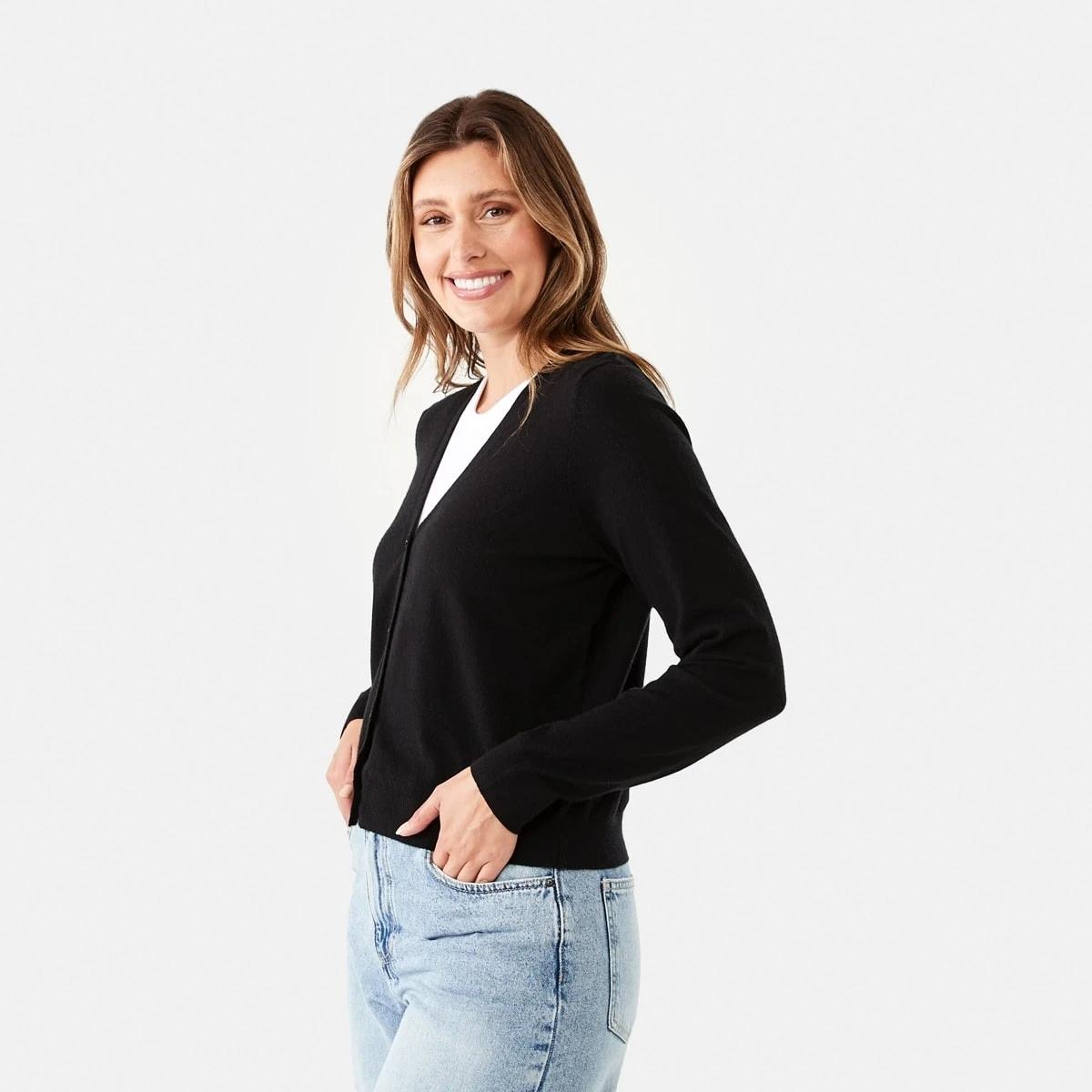 2 V-Neck Lightweight Cardigan BLACK, 2 of 6