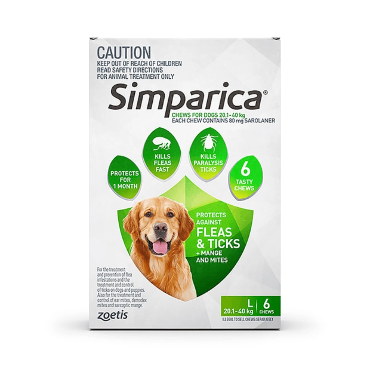 1 Simparica For Dogs 20.1- 40kg Green Large - 6 Pack, 1 of 2