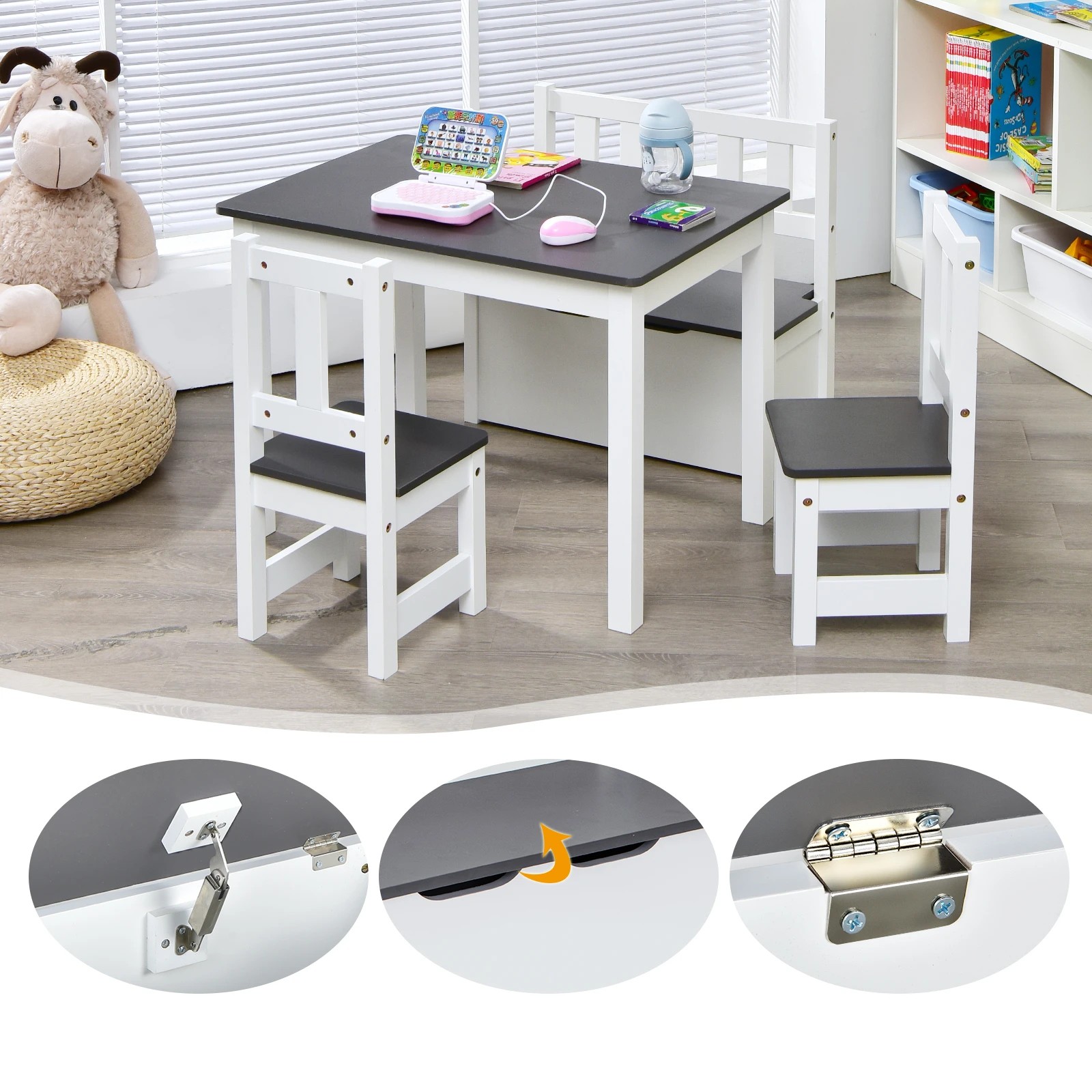 2 Costway 4PCS Kids Table Chairs Toy Storage Box Bench Set, 2 of 6