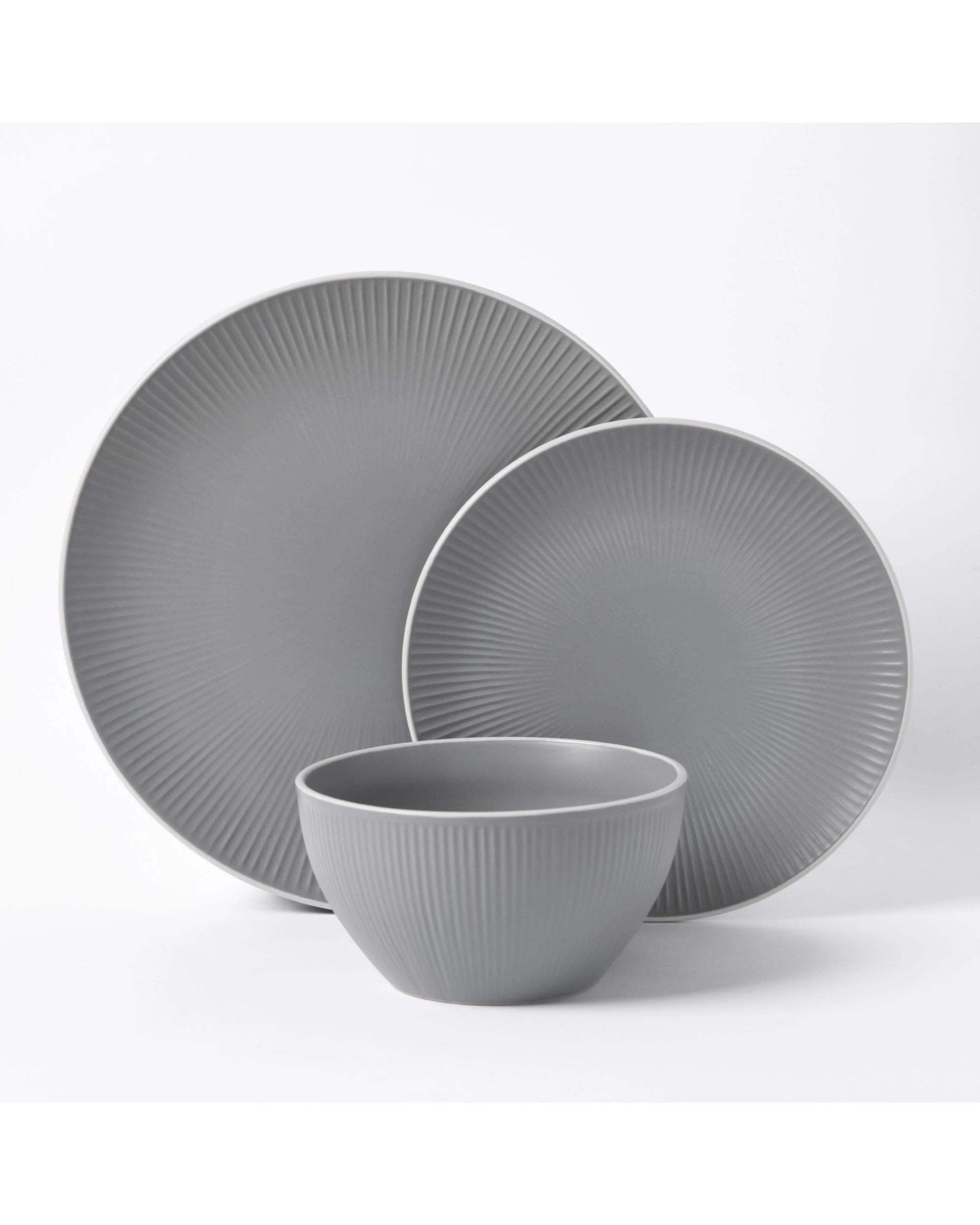 1 Cadence & Co. Maze 12-Piece Ribbed Matte Glaze Dinner Set 4 person - Matte Glaze Grey, 1 of 6