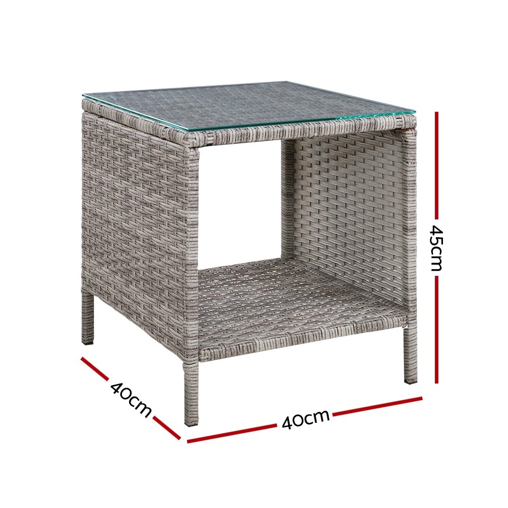 2 Gardeon Coffee Side Table Wicker Desk Rattan Outdoor Furniture Garden - Grey, 2 of 5