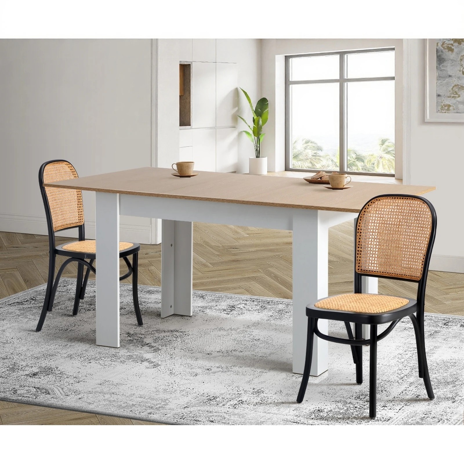 5 Oikiture 2pcs Dining Chairs Wooden Chairs Rattan Accent Chair
 - Black, 5 of 10