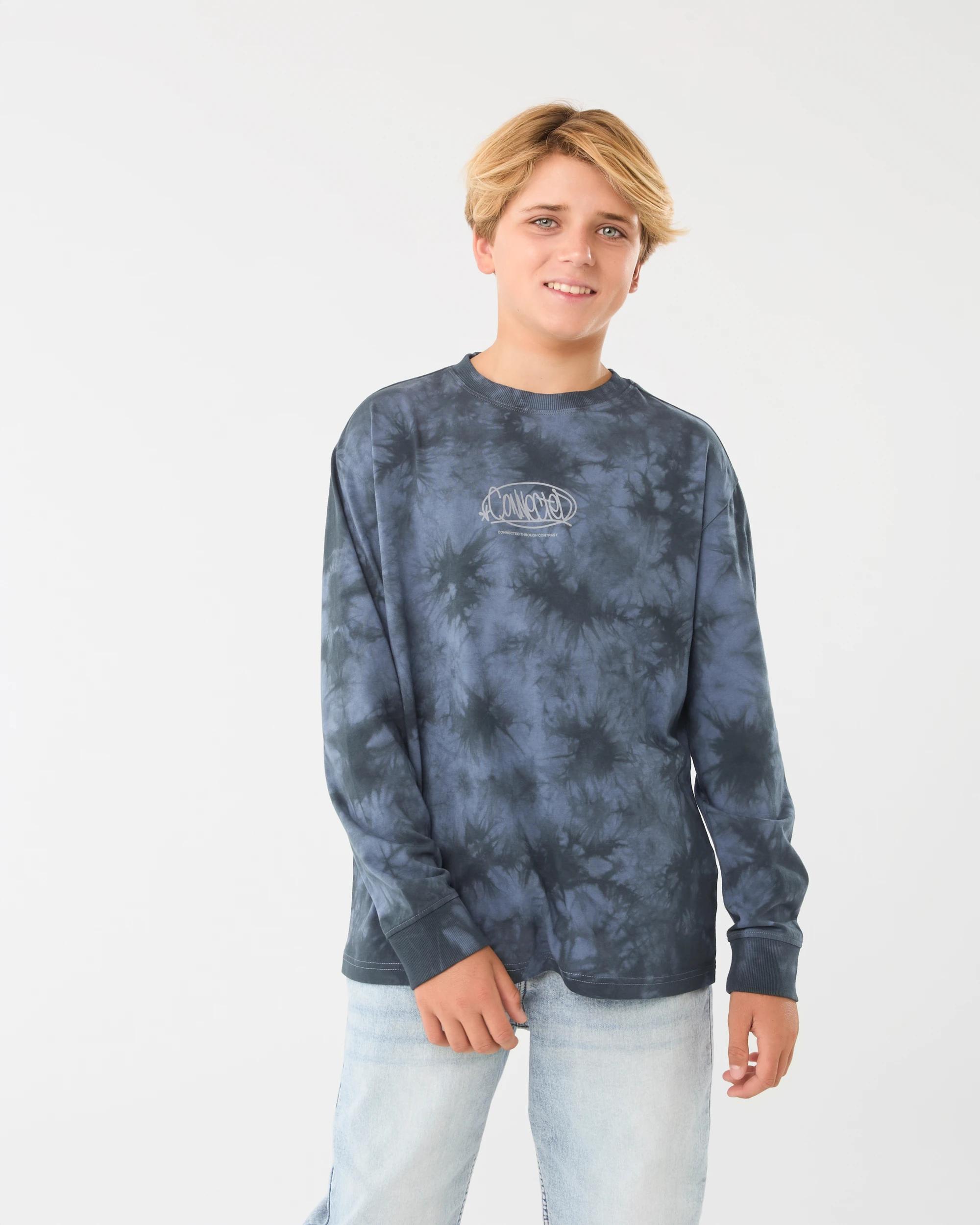 1 Long Sleeve Graphic T-shirt Blu Slogan, 1 of 8