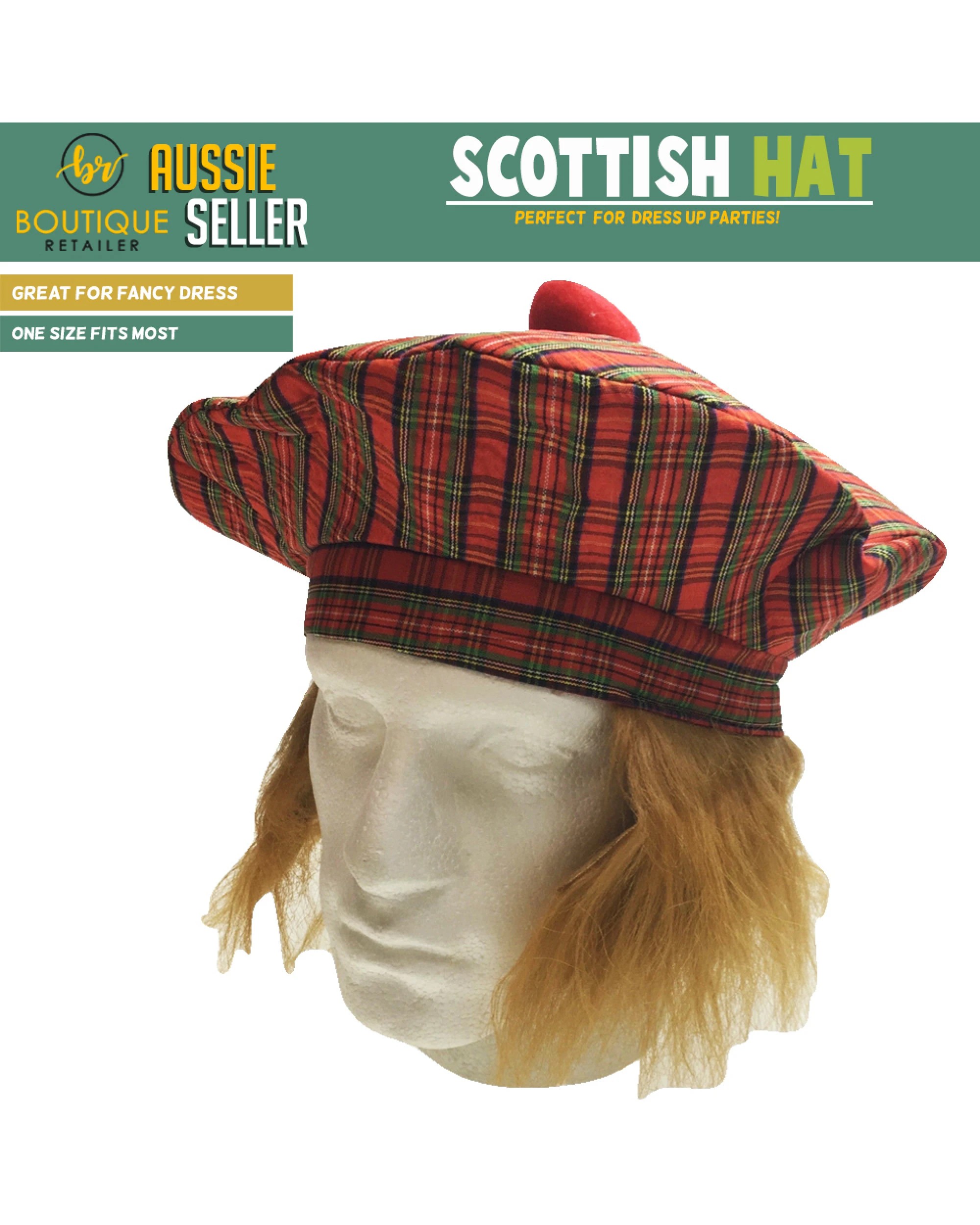 7 BR Costumes Tam O'Shanter Fancy Dress Hat with Hair, 7 of 7