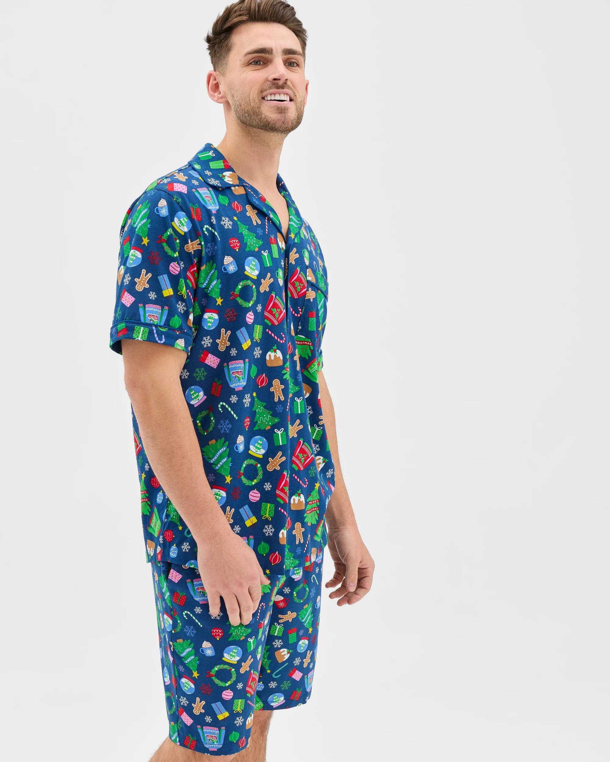 4 Maxx Australian Cotton Short Sleeve Top & Shorts Christmas Pyjama Set BLUE CHRISTMAS MULTI ICON, 4 of 7