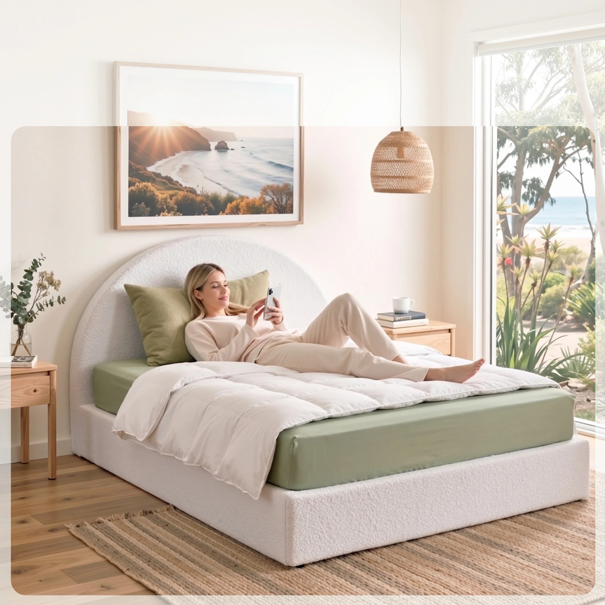 7 Artiss Double Bed Frame Boucle Fabric No-Assembly Beds Vacuum Compressed Removable Washable Cover - White, 7 of 9
