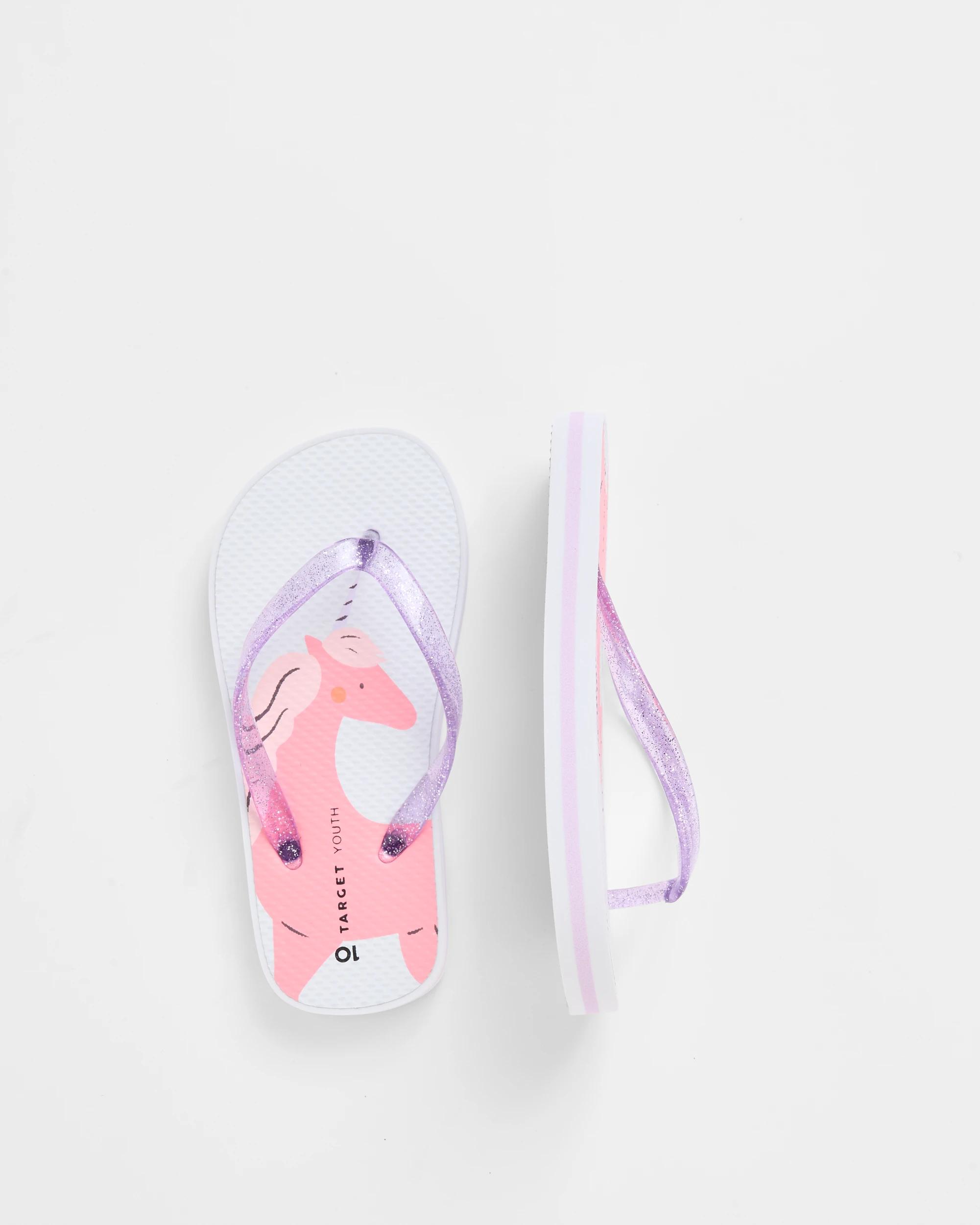 3 Target Kids Junior/Senior Printed Thongs PURPLE UNICORN, 3 of 3