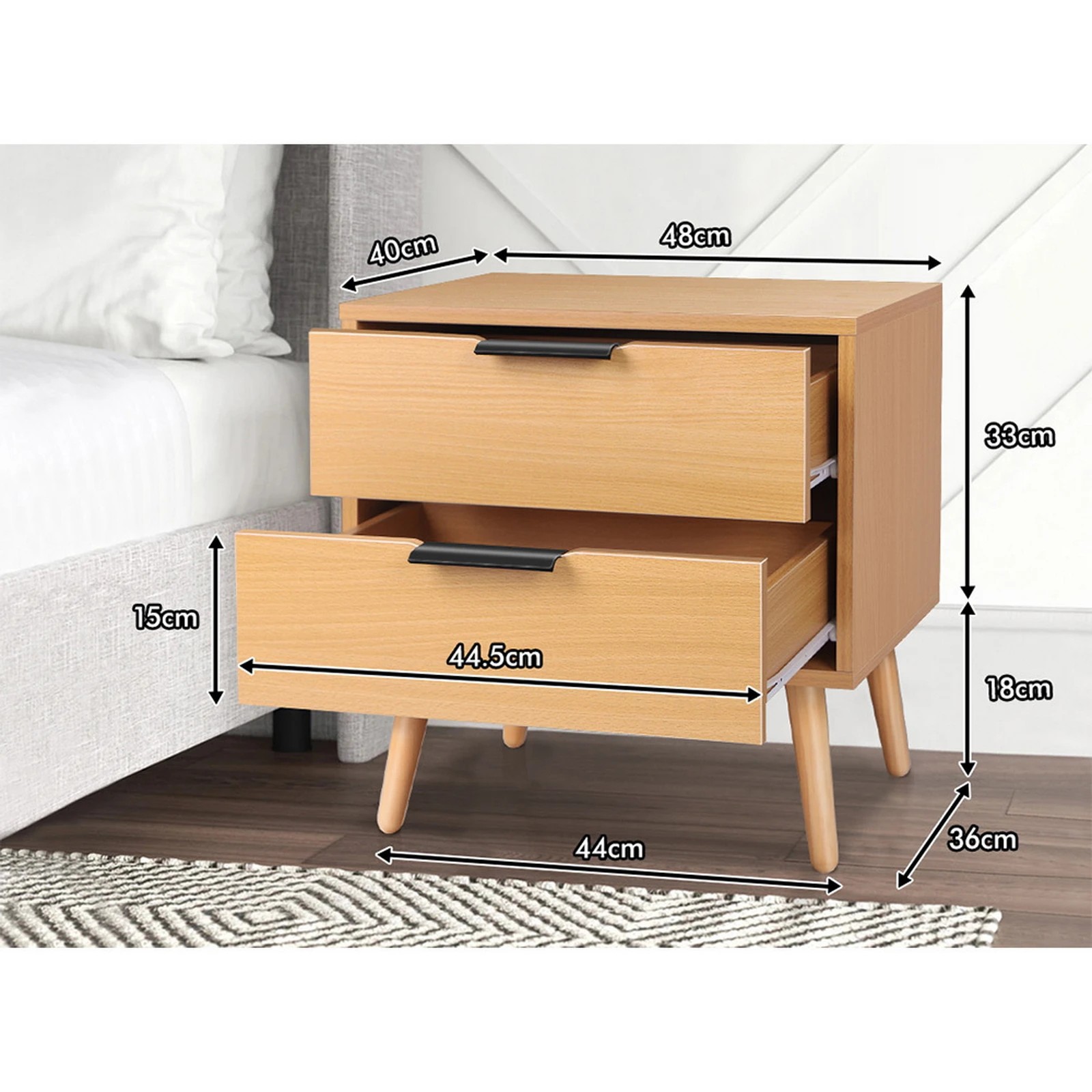8 Alfordson Bedside Table Nightstand Side Storage Cabinet Wood Scandinavian - Wood, 8 of 10