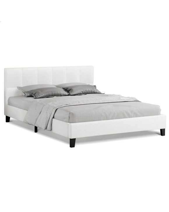 Alfordson Bed Frame King Size Wooden Platform Mattress Base Boucle Fabric - White