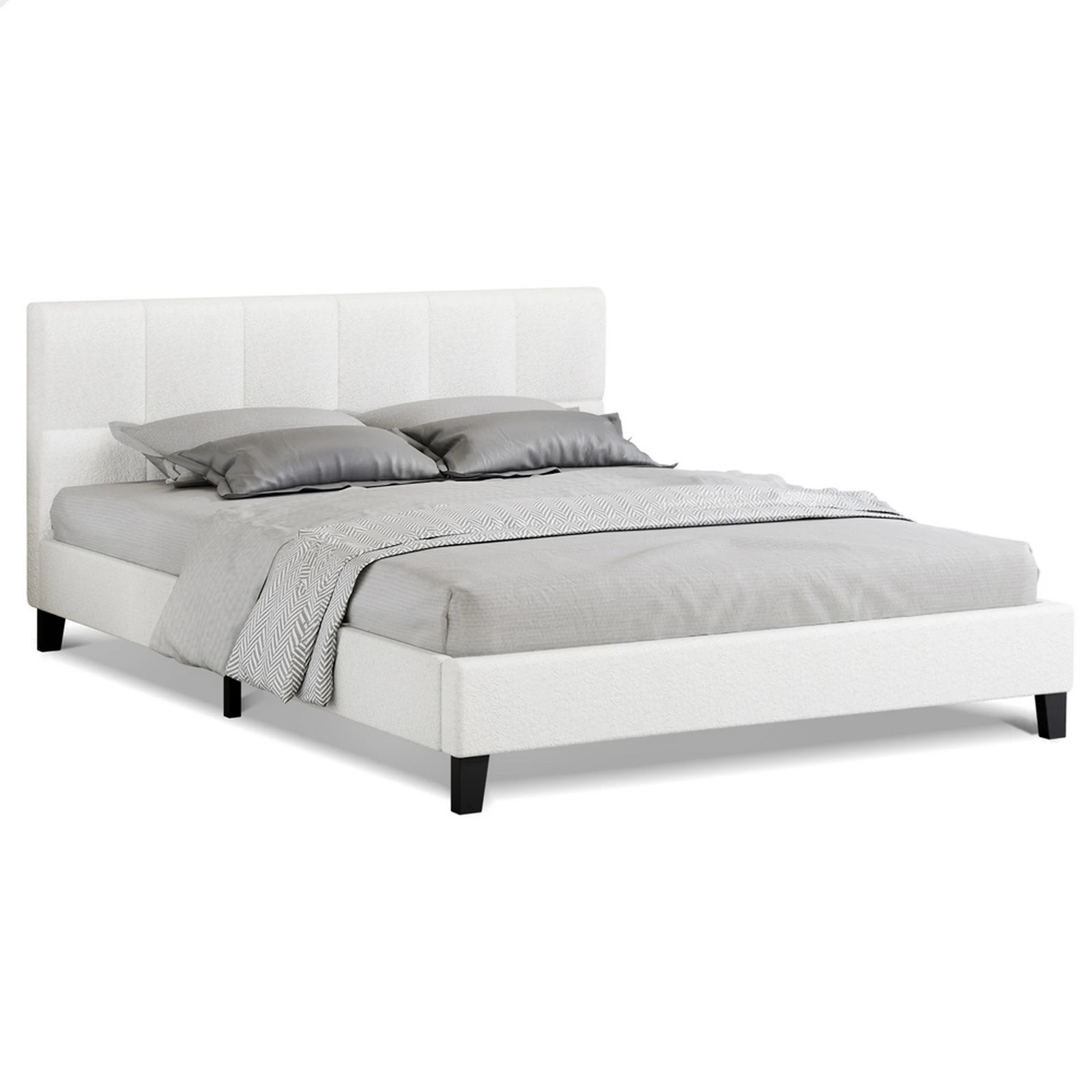 1 Alfordson Bed Frame King Size Wooden Platform Mattress Base Boucle Fabric - White, 1 of 10