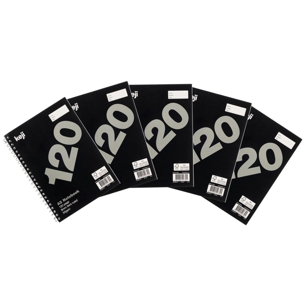 1 Keji A5 Notebook 120 Page Black 5 Pack, 1 of 3
