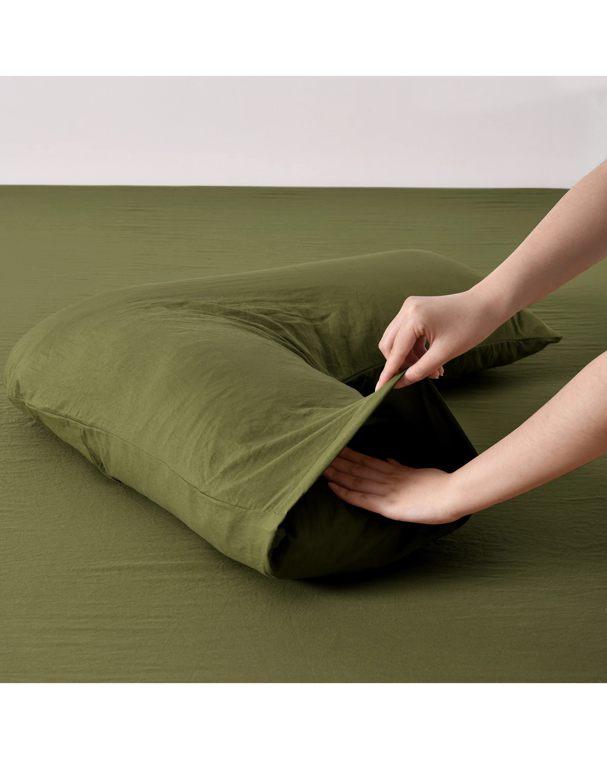 3 Dreamaker Superfine Washed Microfibre V-Shape Pillowcase Twin Pack - Olive, 3 of 5
