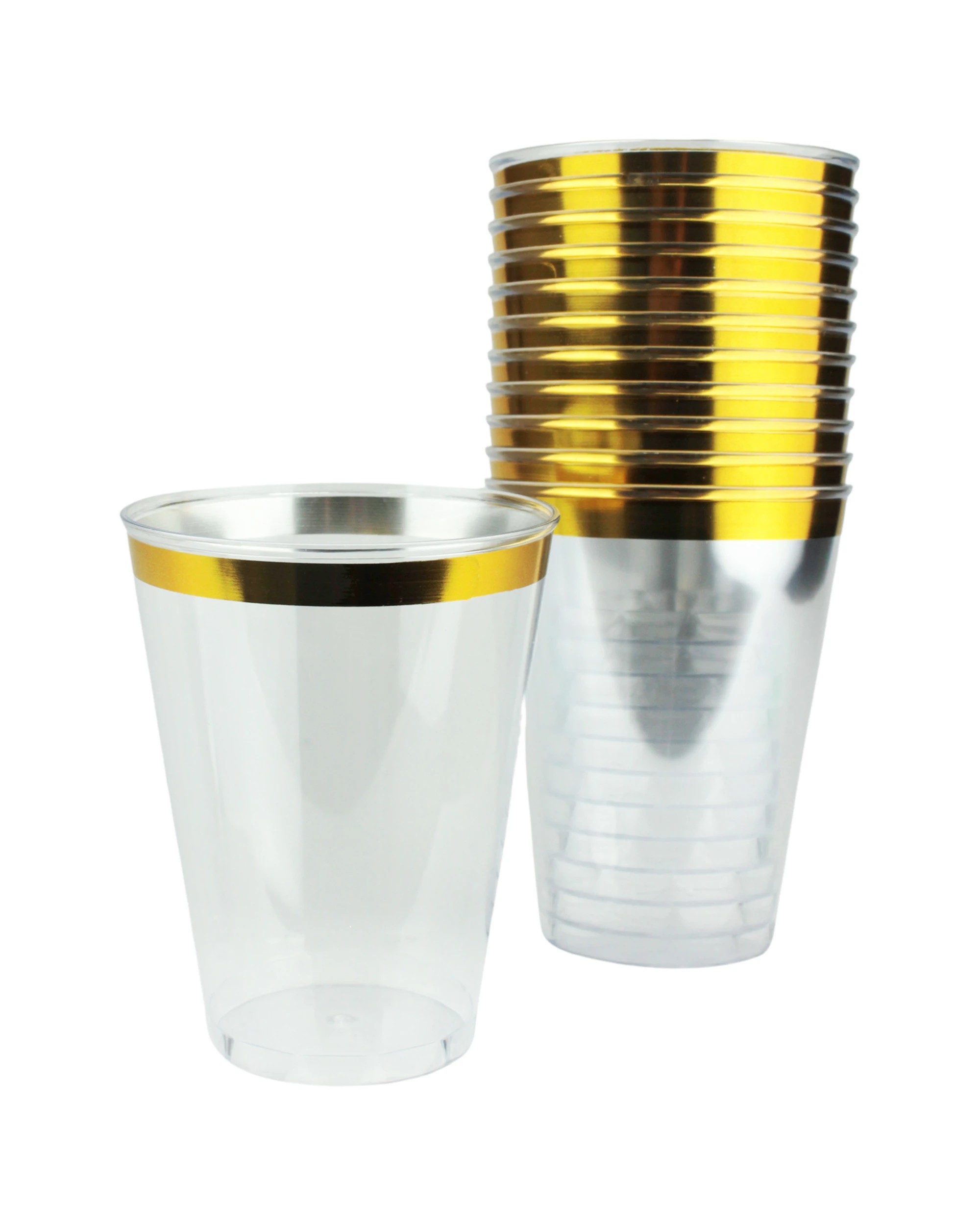 1 Fun Time Gold Trim Plastic Tumbler Cups Pack of 12 - Gold, Clear, 1 of 3