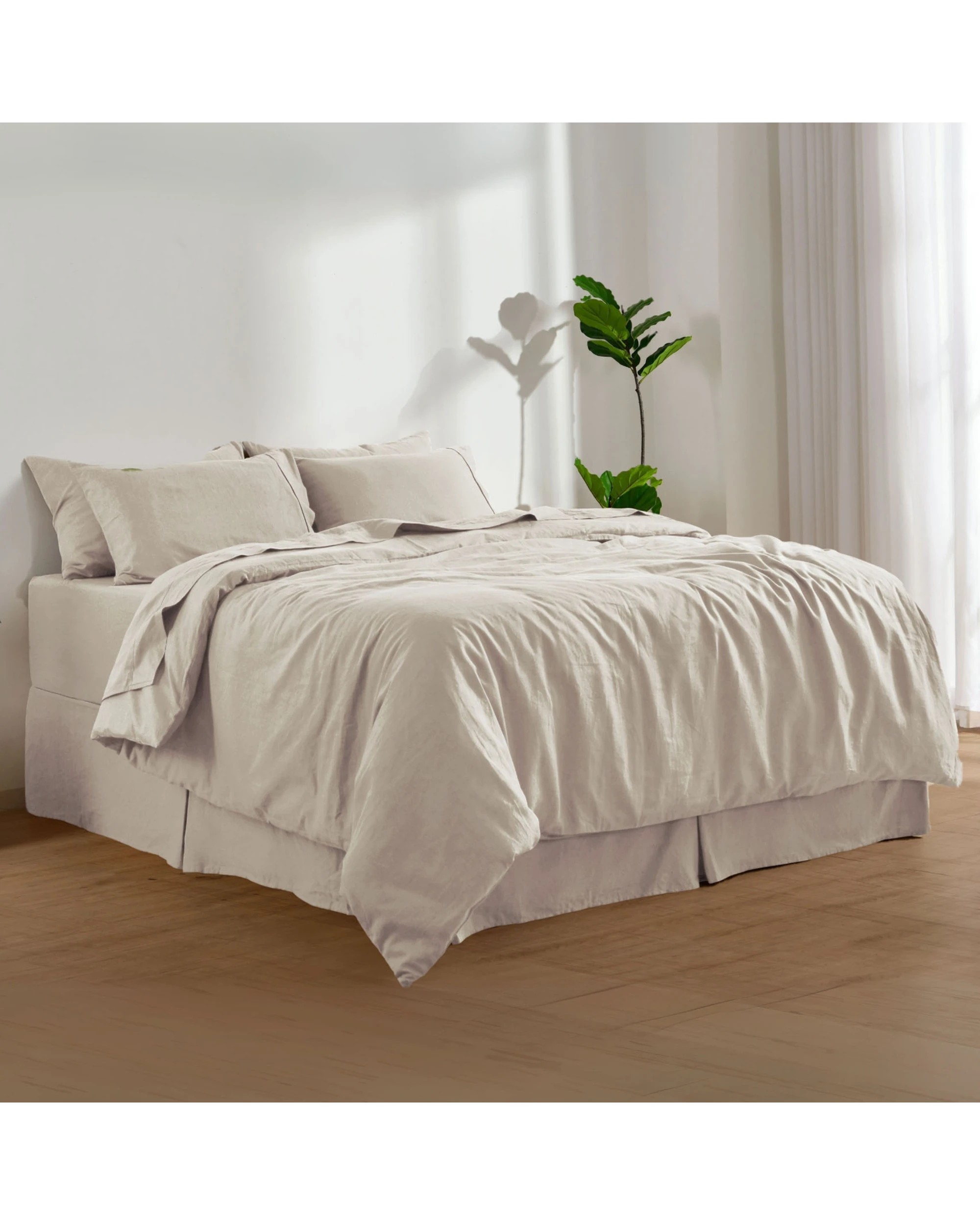 9 Dreamaker Linen Cotton Sheet Set - King Single Bed - Oatmeal, 9 of 9