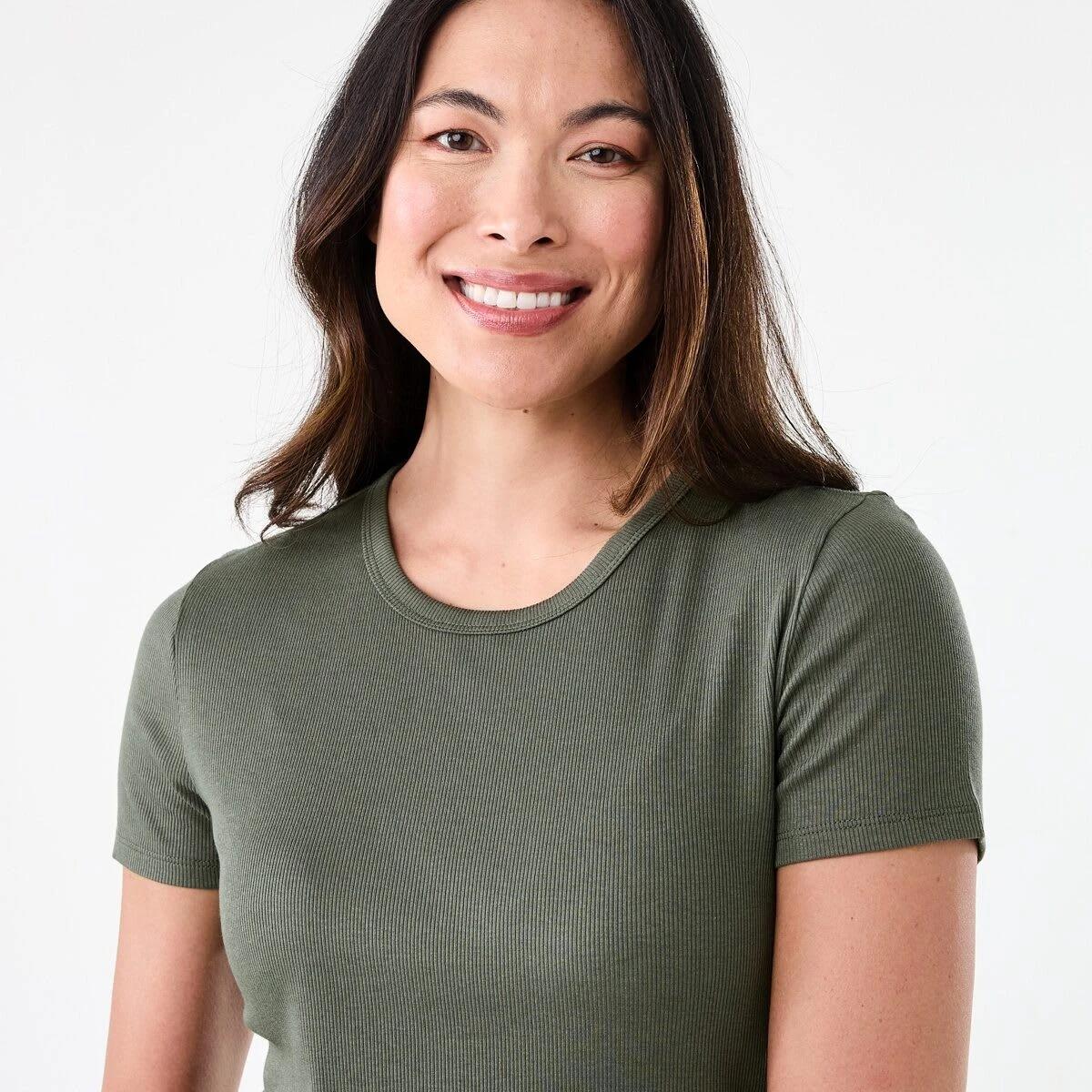 4 Short Sleeve Rib Crew Neck T-shirt OLIVE LEAF, 4 of 5