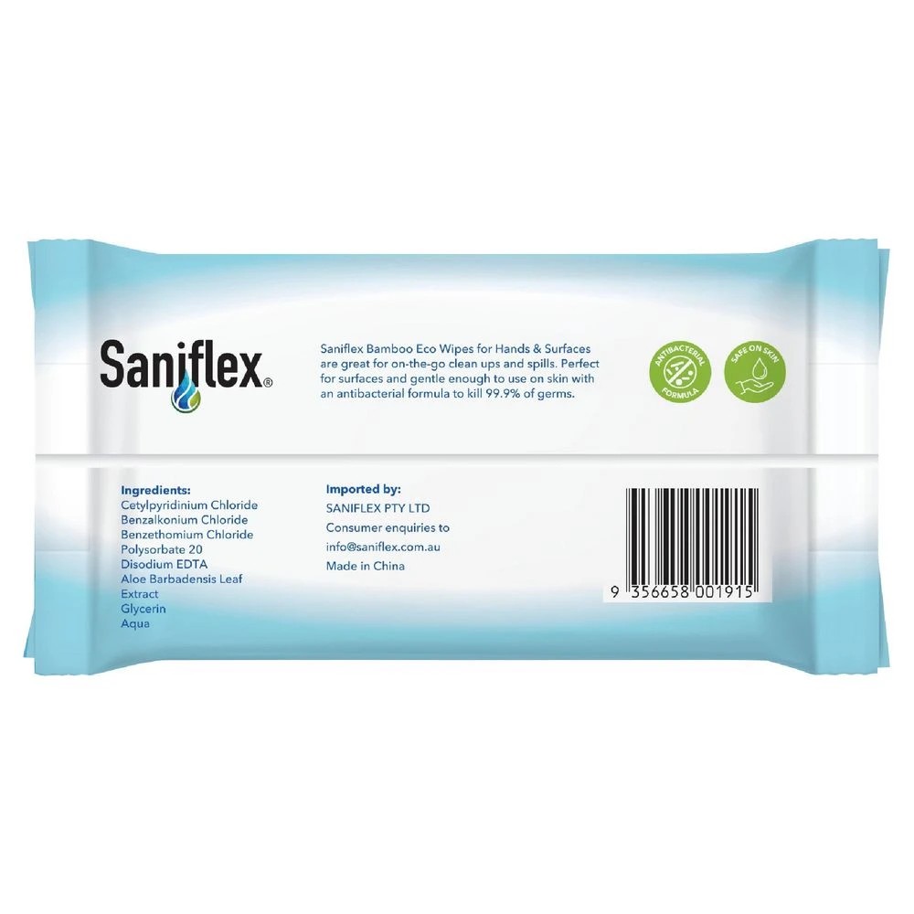 2 Saniflex Antibacterial Bamboo Hand/Surface Wipes 120 Pack, 2 of 2