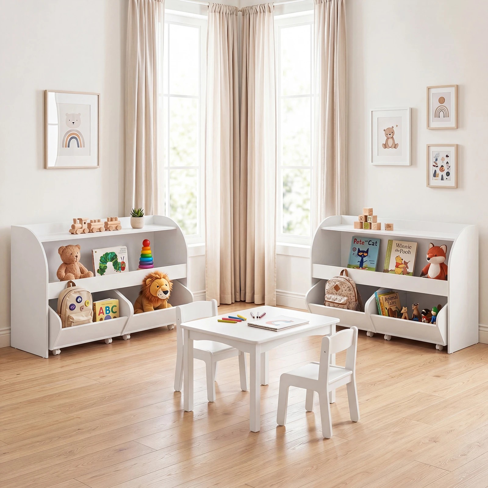 3 Costway Toy Storage Organizer Cabinet Montessori Bookshelf 2 Rolling Drawers - White, 3 of 5