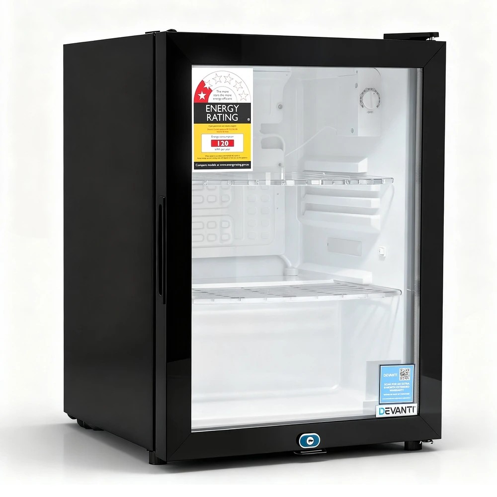 1 Devanti 56L Bar Fridge Glass Door Mini Fridge Countertop Cooler - Black, 1 of 7
