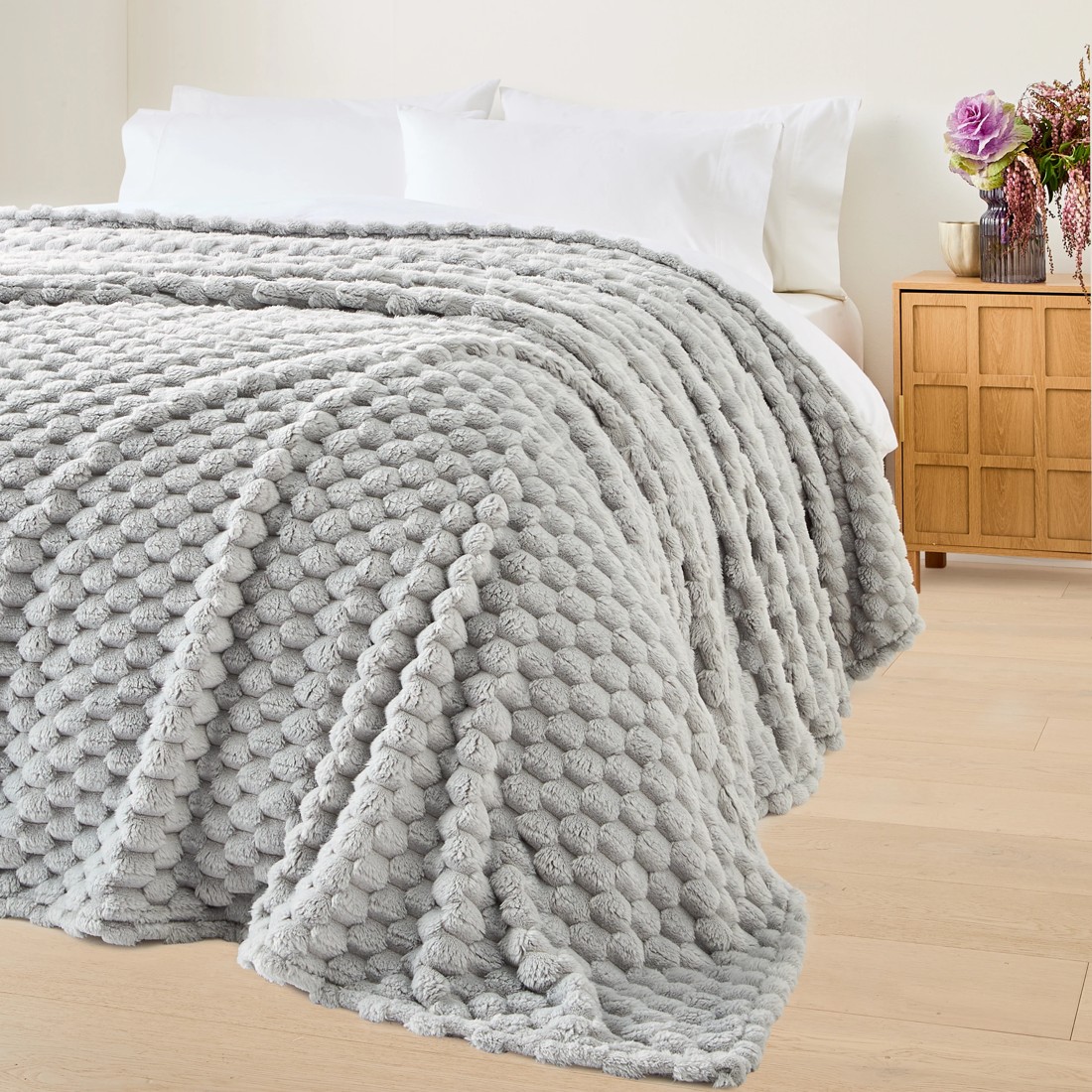 2 Plush Jacquard Blanket - Queen/King Bed, Grey, 2 of 6