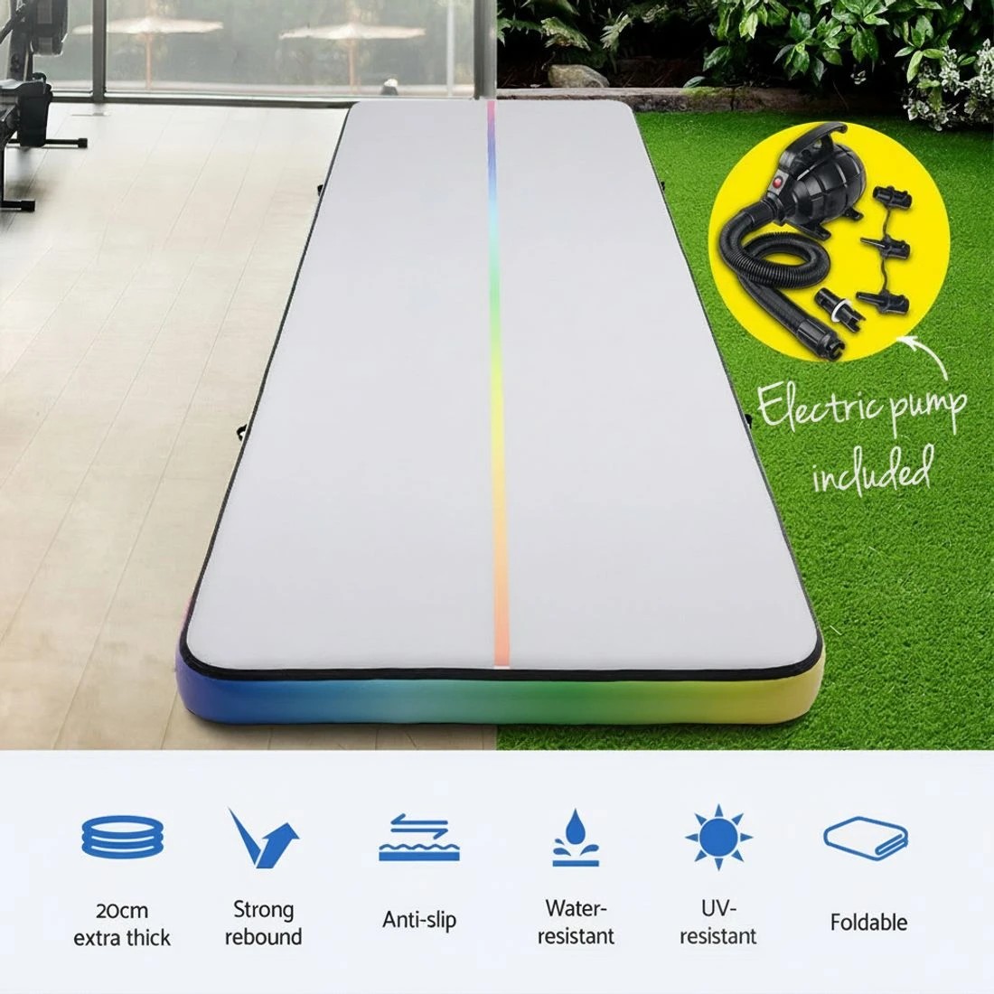 4 Everfit 6M Air Track Mat Inflatable Gymnastics Tumbling Mat W/ Pump Colourful - Multi, 4 of 6