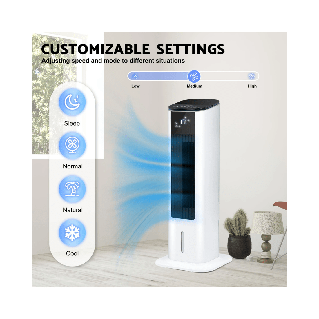 5 Advwin Air Cooler & Heater Fan, 4-in-1 Portable Oscillating Fan, With 3.5l Tank, Humidifier, 12h Timer For Home, Office, 5 of 7