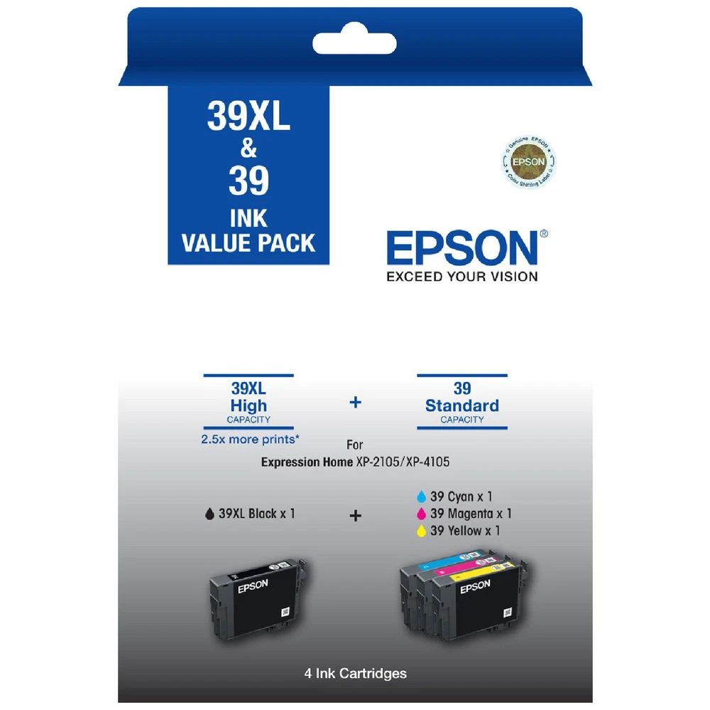 1 Epson 39/39XL Black and Colour Cartridges 4 Pack, 1 of 2