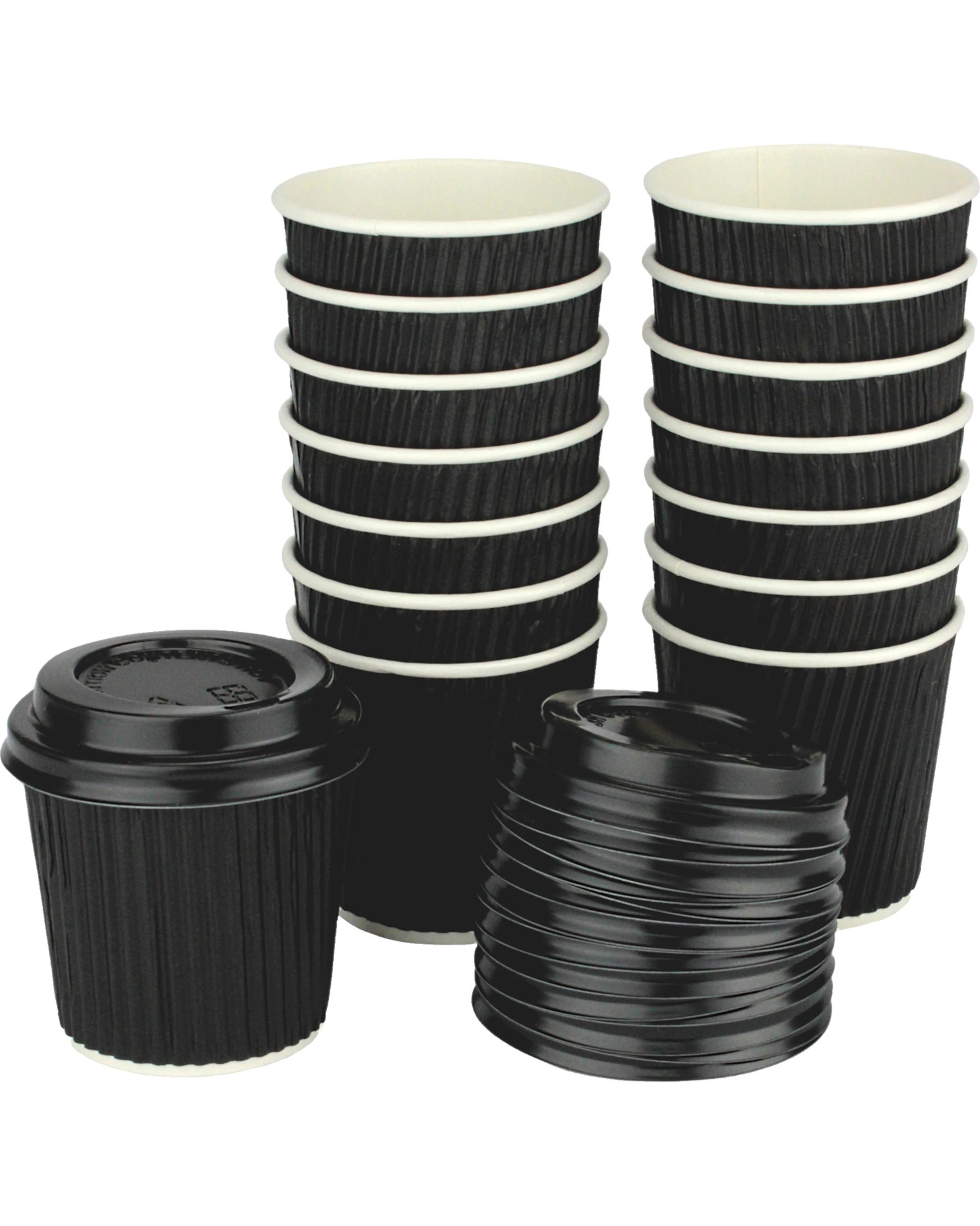 4 Lemon & Lime Ripple Double Wall 120ml Paper Coffee Cups With Lids Pack of 15, 4 of 5