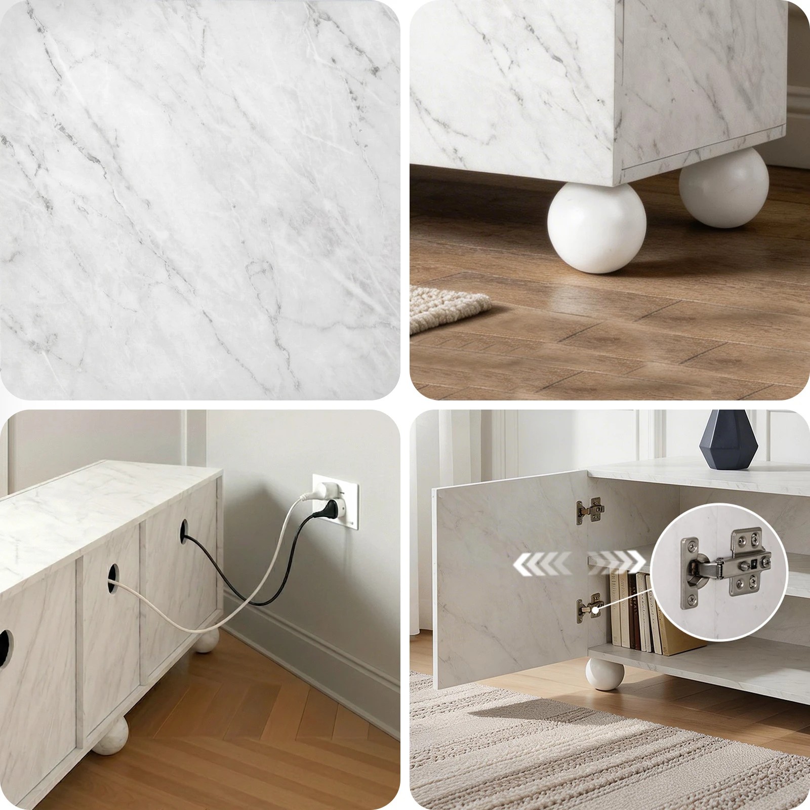 7 Artiss 200cm TV Unit Entertainment Unit Marble Effect Finish Storage Cabinet - White, 7 of 9