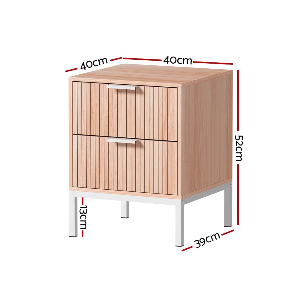 2 Artiss 2X Bedside Table 2 Drawers Storage Nightstand Cabinet Metal Legs Pine - Natural, 2 of 6