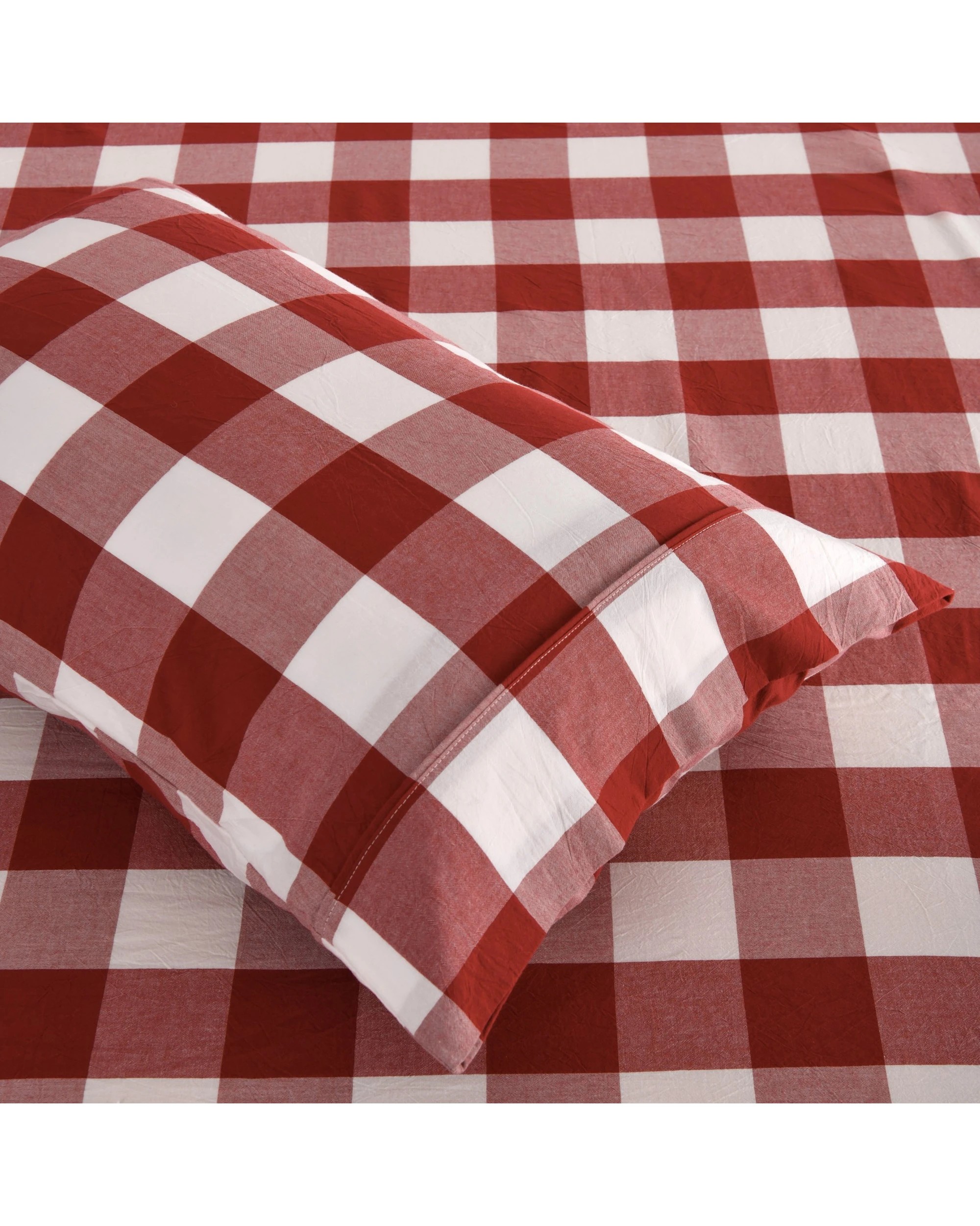 3 Dreamaker Remy Yarn Dyed Washed Cotton Checkered Sheet Set - Queen Bed - Rust, 3 of 5