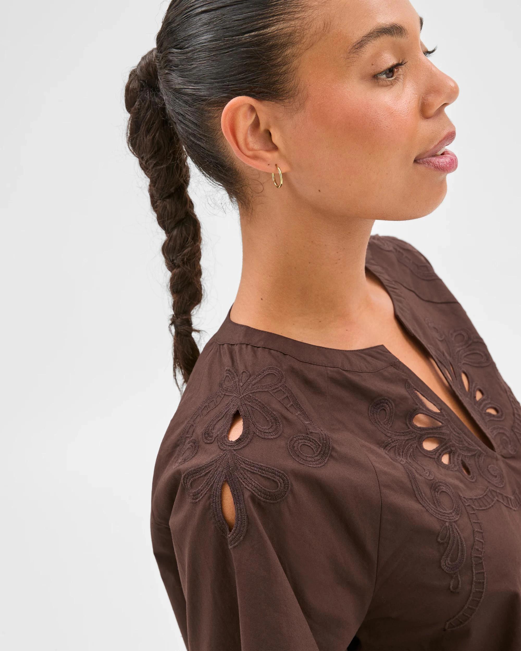 4 Target Australian Cotton 3/4 Sleeve Embroidered Cut-Out Blouse BRUNETTE, 4 of 6