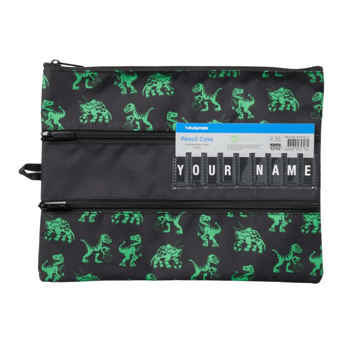 1 Studymate Large Name 3 Zip Pencil Case Dinosaurs, 1 of 5