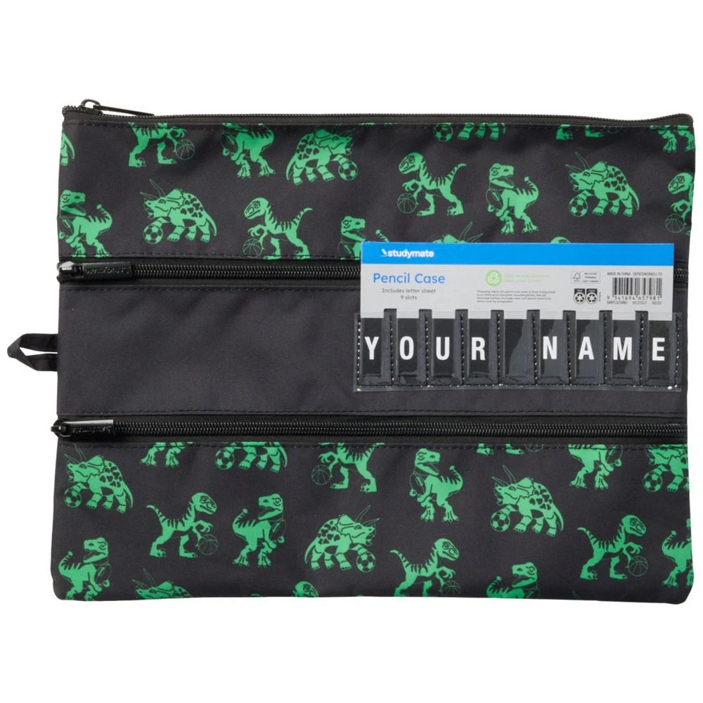 1 Studymate Large Name 3 Zip Pencil Case Dinosaurs, 1 of 5