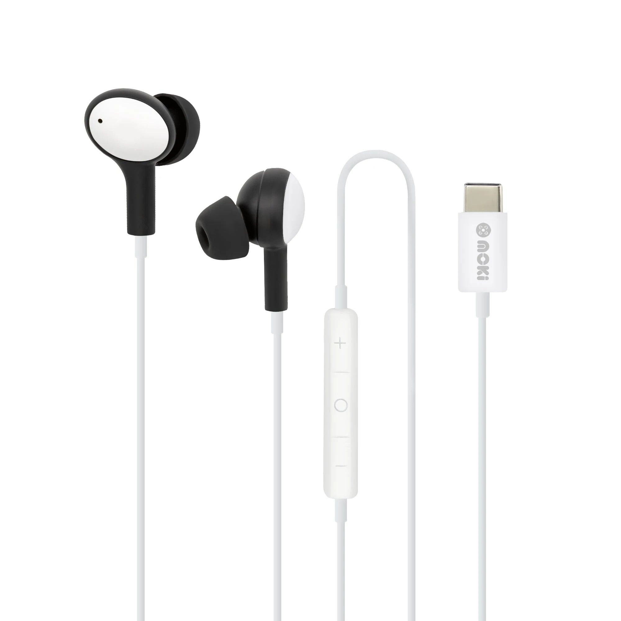 1 Moki Type-C Earphones with Mic and In-Line Controls - Black/White - Multi, 1 of 3