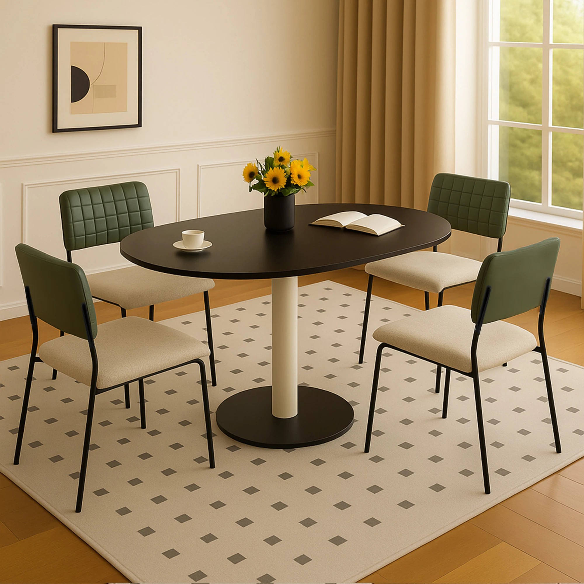 7 Levede 4x PU Backrest Dining Chairs Set Industrial Fabric Padded Seats - Green, 7 of 8