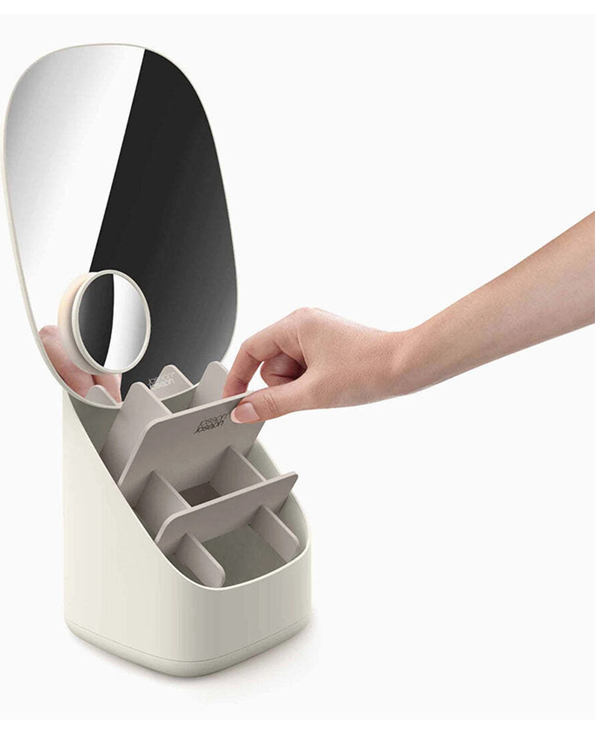 3 Joseph Joseph Viva Pedestal Mirror With Cosmetic Storage Adjustable Angle - Shell - White, 3 of 6