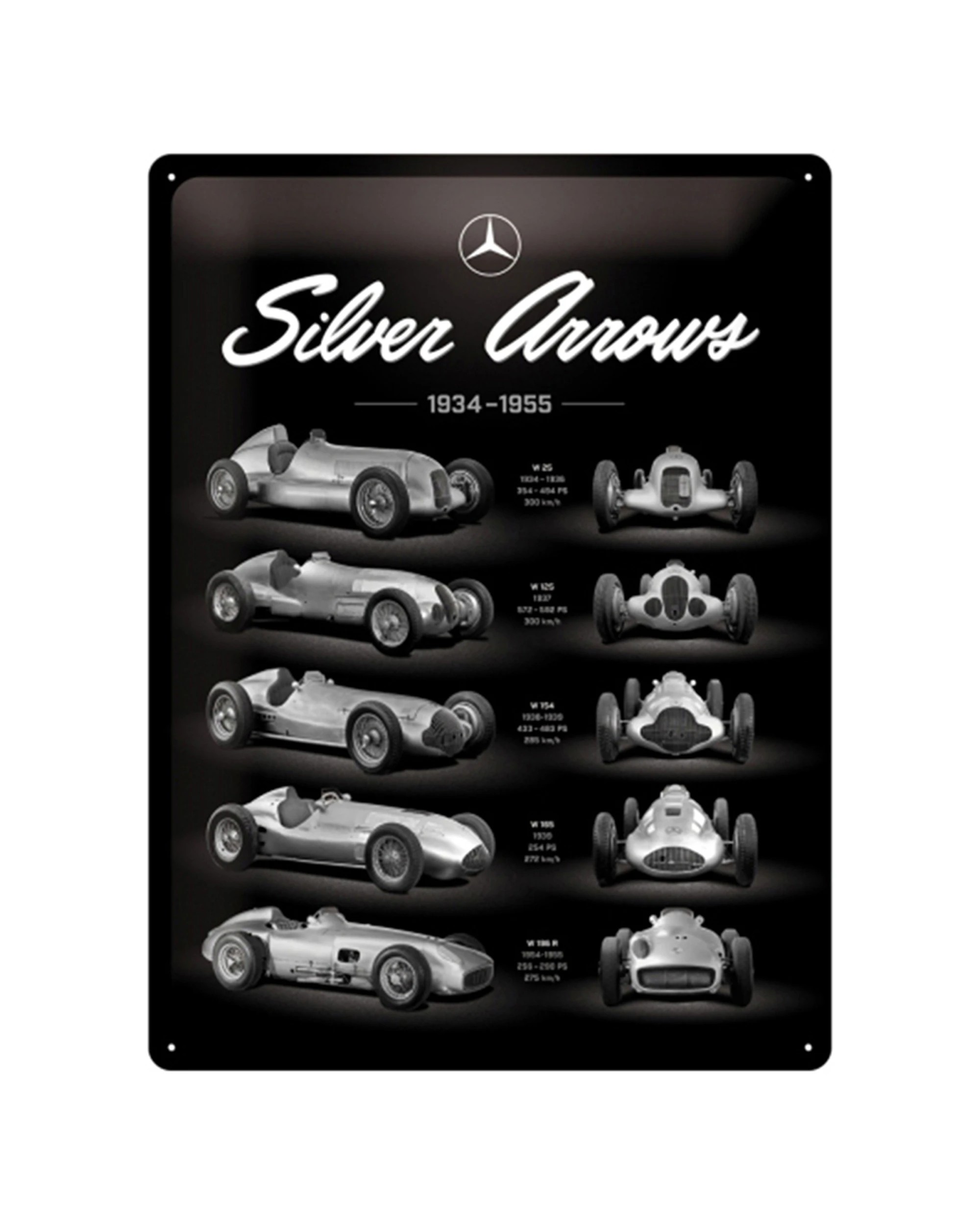 1 Nostalgic-Art Large 30x40cm Metal Wall Art Sign Plaque - Mercedes-Benz Silver Arrows Chart - Multi, 1 of 1