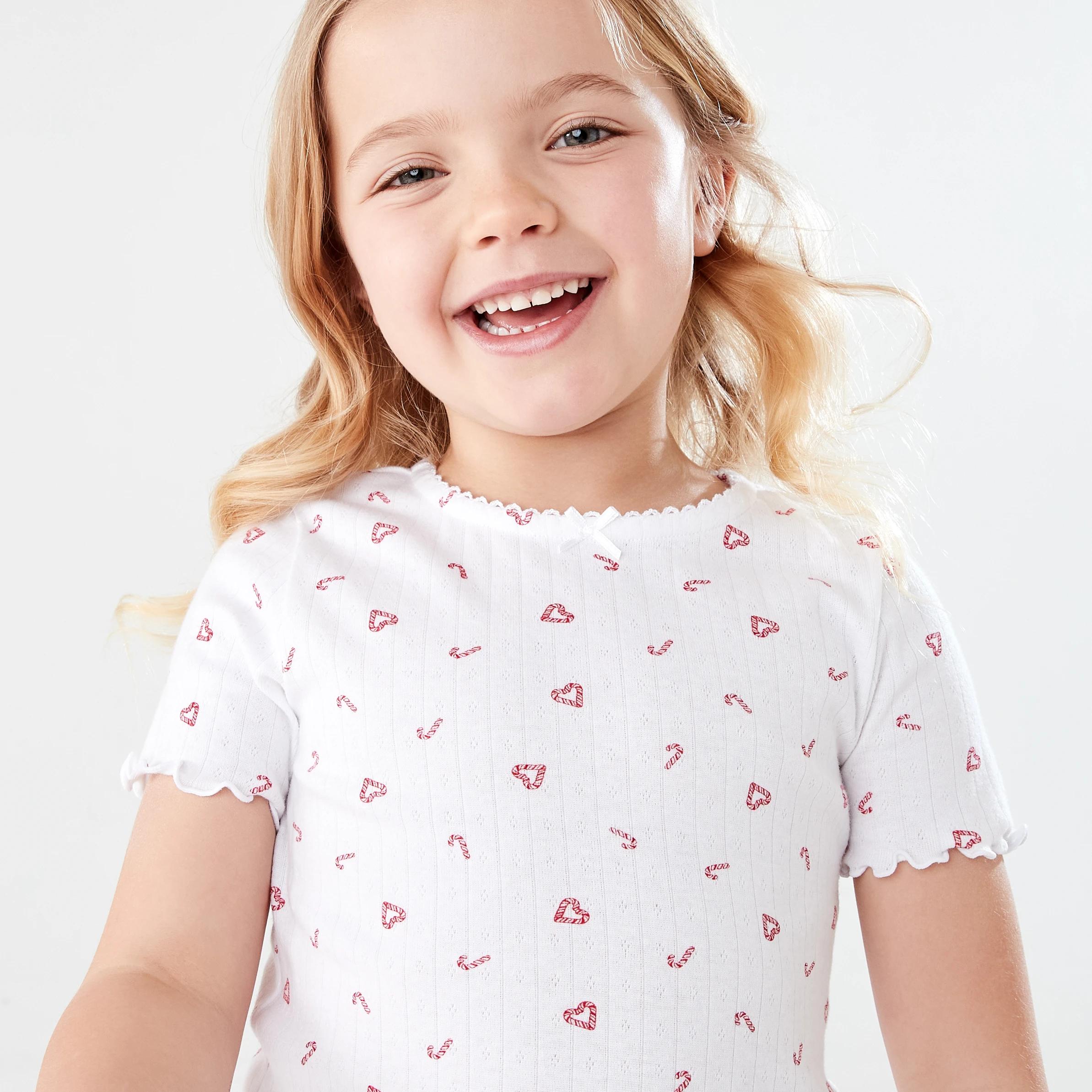 3 Christmas Pointelle Pyjama Set WHITE CANDY CANES, 3 of 7