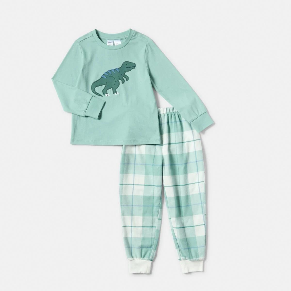 6 Knit Flannel Pyjama Set Grn Dino, 6 of 9